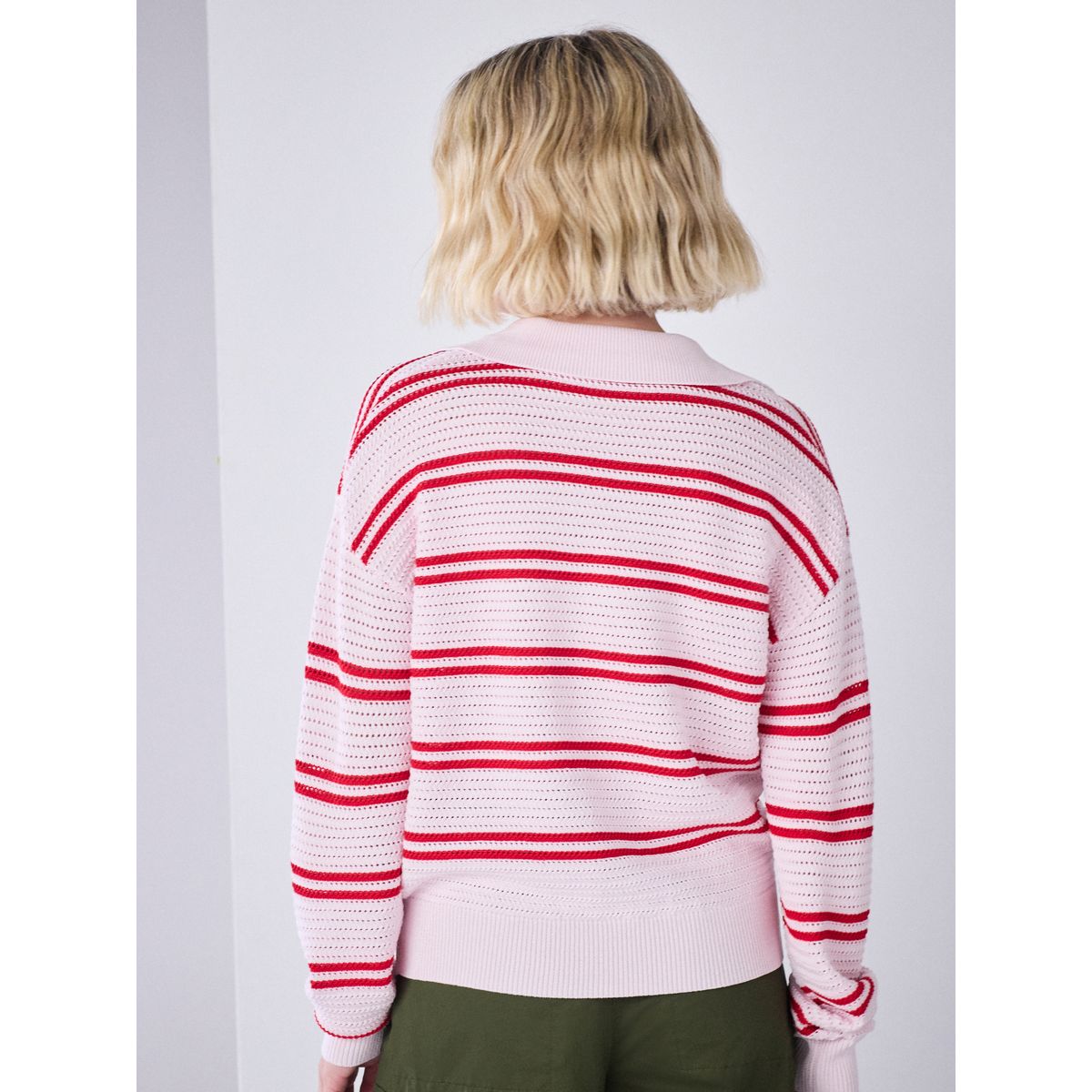 Pull style polo à manches longues rose/rouge rayé, NEXT