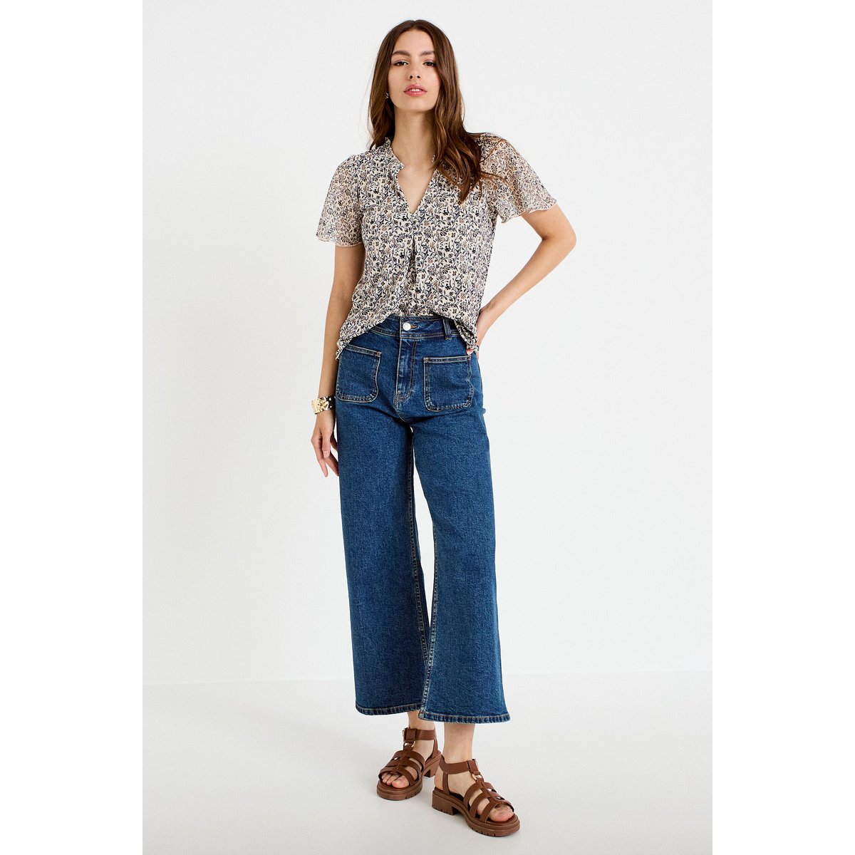 Blouse droite longue manches courtes blanc, CACHE CACHE