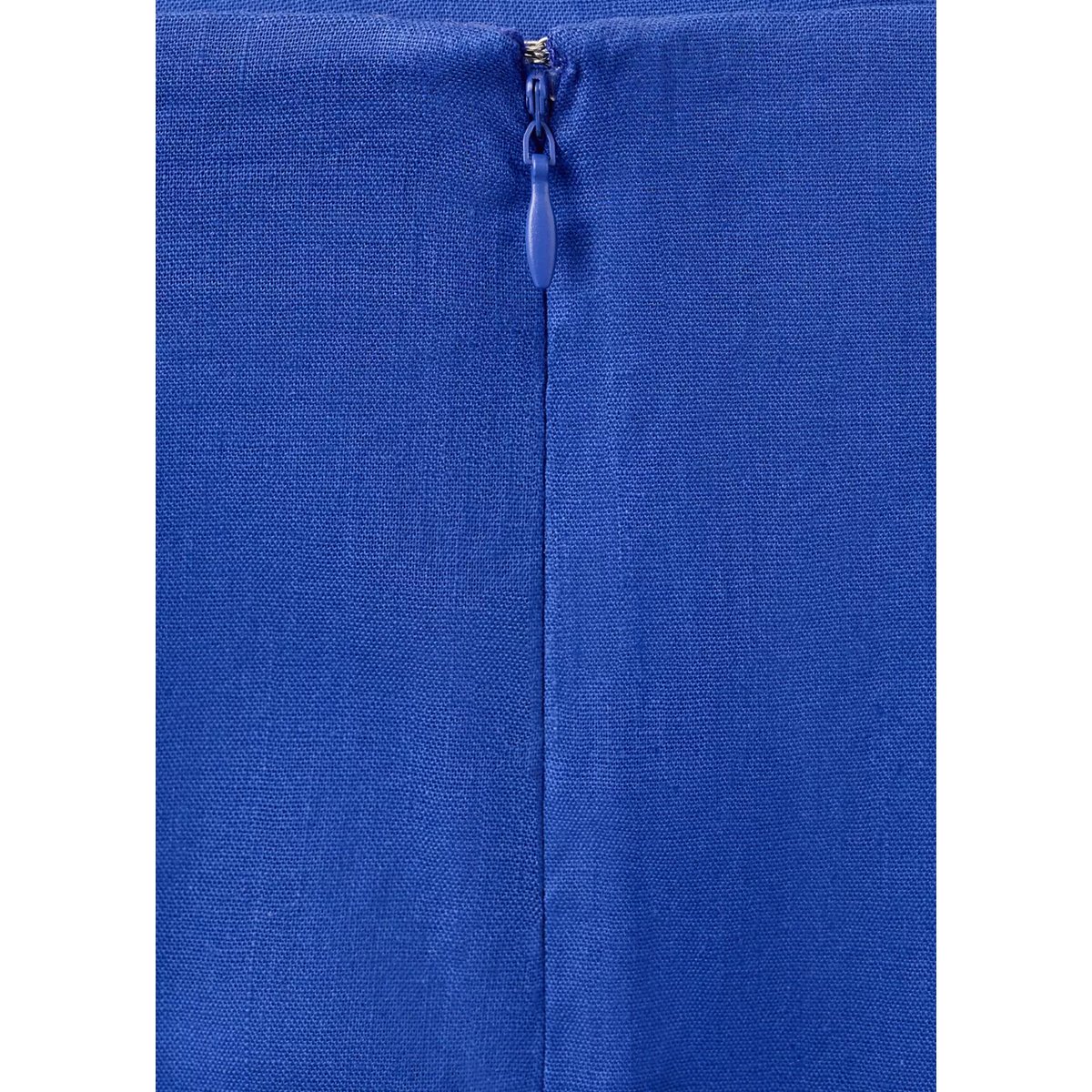 Jupe midi en mélange de lin et coton bleu, MANGO