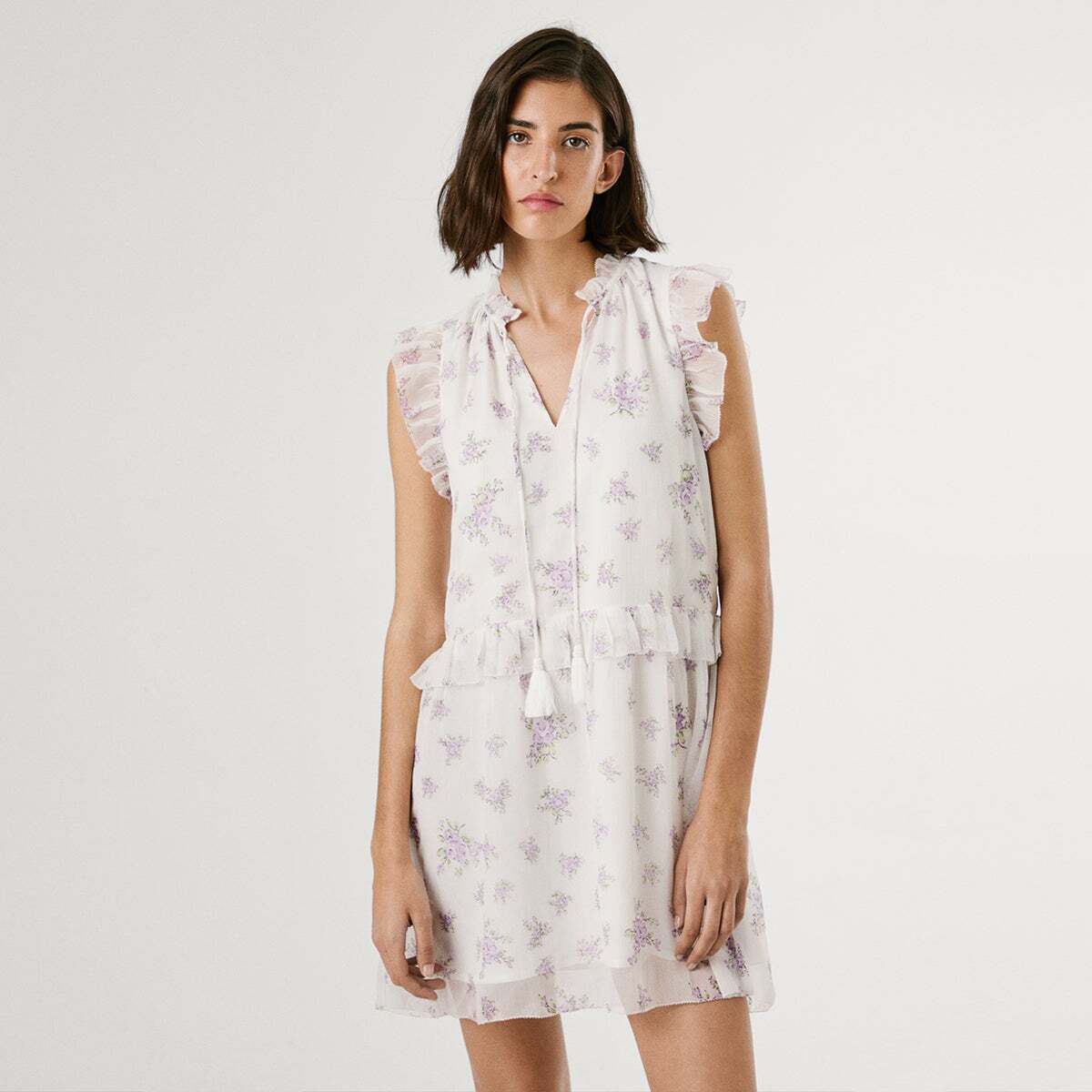 Robe Courte À Imprimé Floral blanche mousse, PEPE JEANS