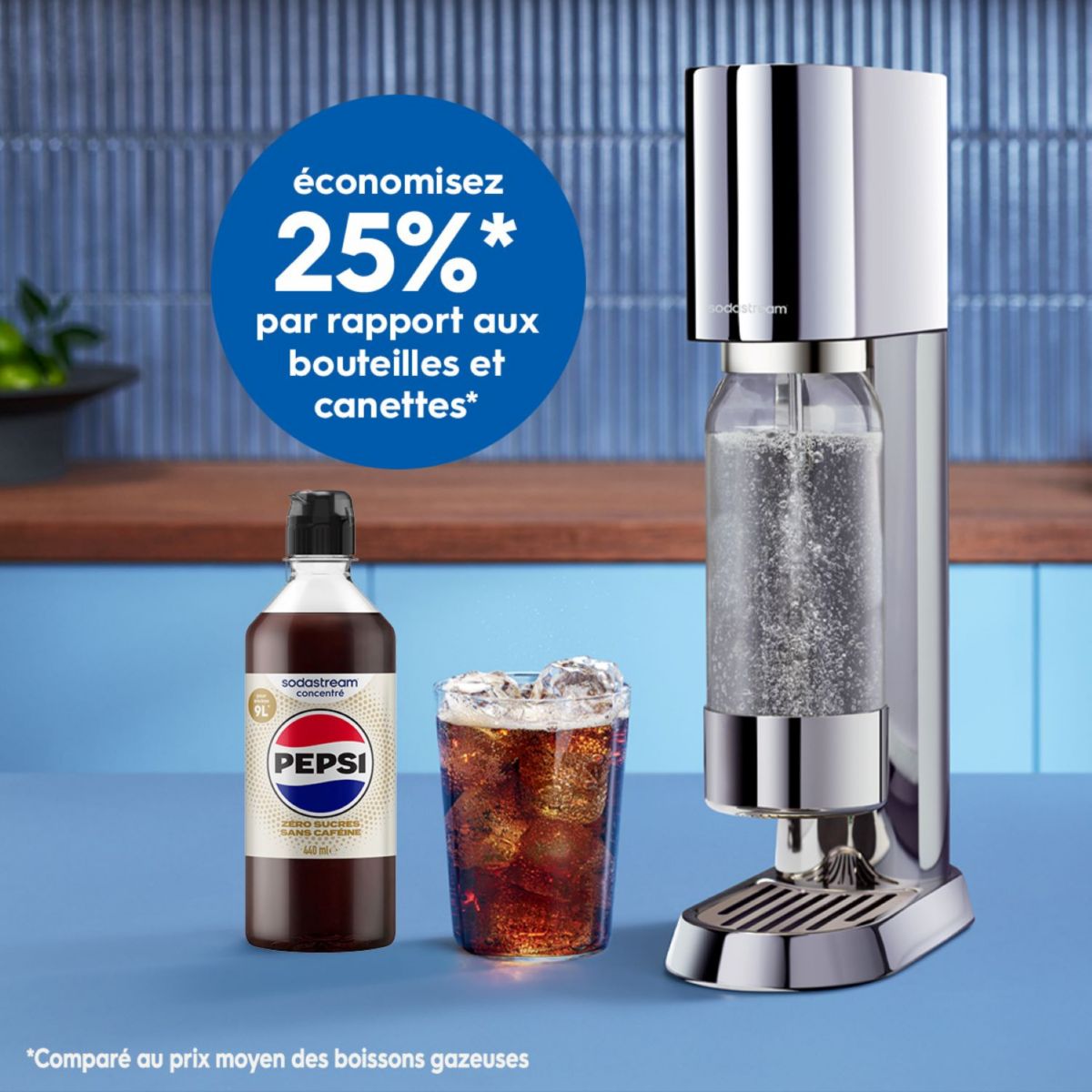 Concentré Pepsi zéro caféine zéro sucres 440mL couleur unique, SODASTREAM