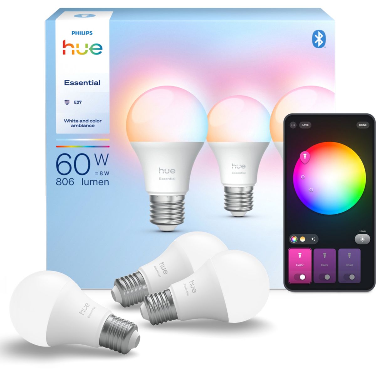 Pack Essential- 3/E27 White&Color Ambiance couleur unique, PHILIPS HUE