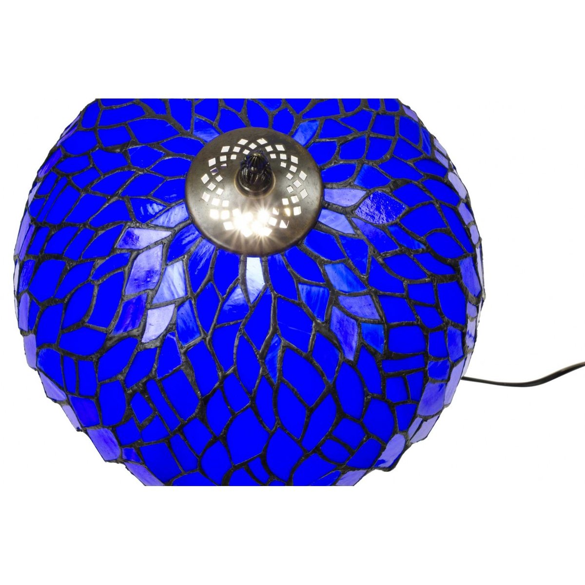 Lampe à poser moyen modèle en verre mosaïque, TIFFANY CAMILLE bleu roi, C-CREATION