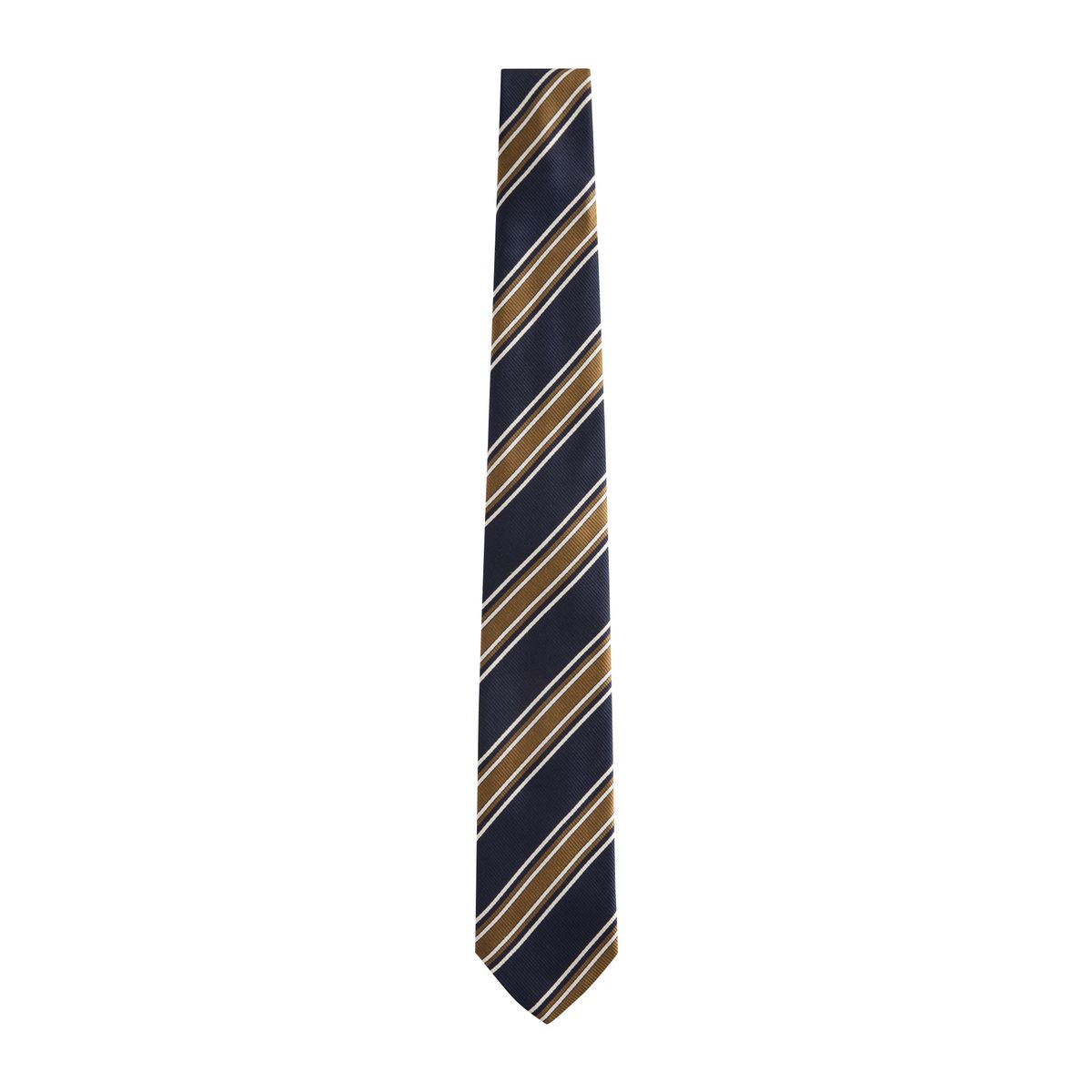 Cravate rayée en soie italienne signature bleu marine/ocre, NEXT