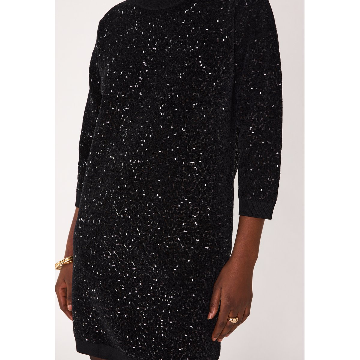 Robe courte en maille à sequins REVEILLON noir, Maison 123