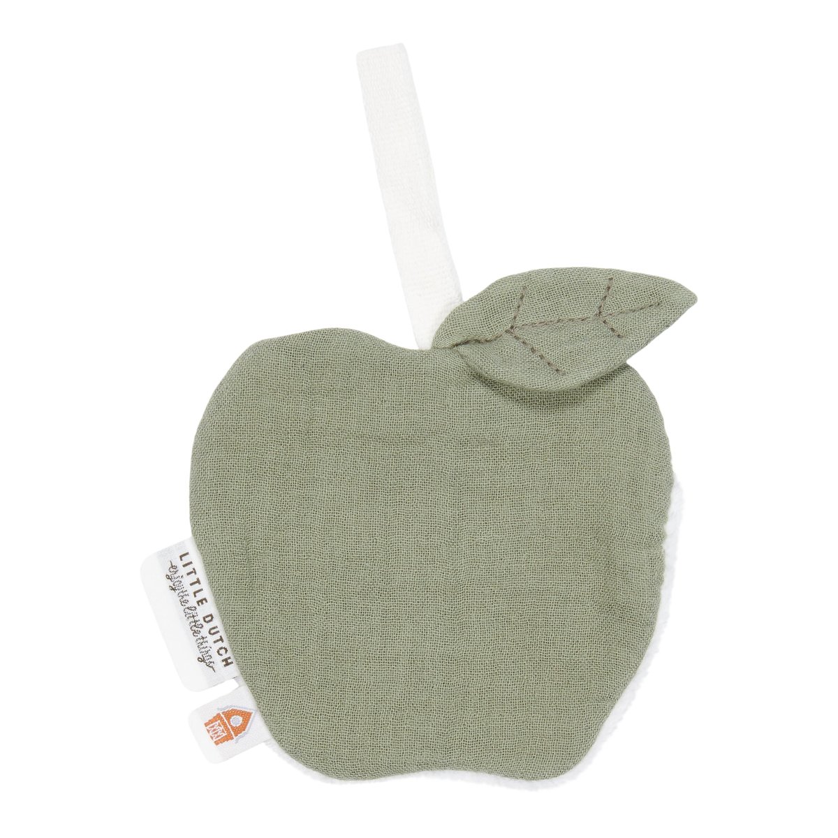 Doudou attache-tétine en gaze de coton Pomme - Pure Olive couleur unique, LITTLE DUTCH