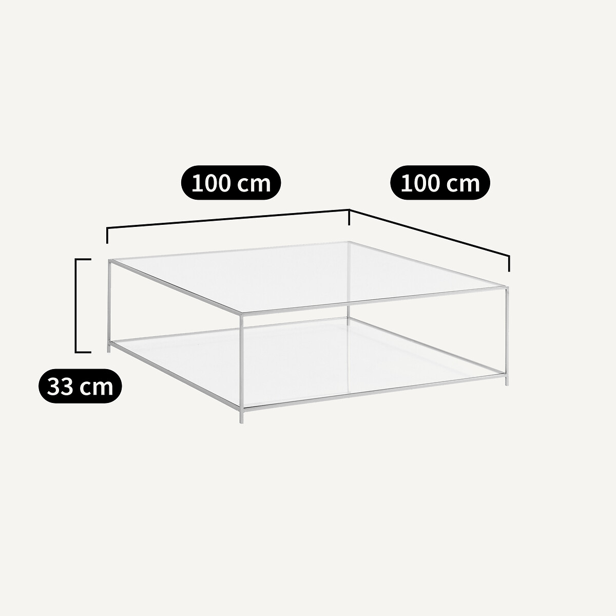 Table basse carrée verre trempé, Sybil laiton vieilli, AM.PM