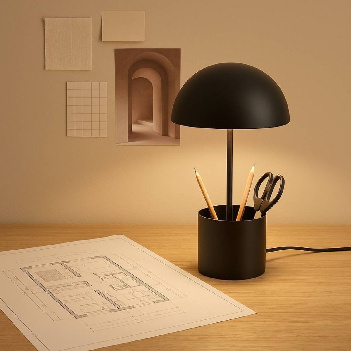 Lampe à poser champignon en métal noir 37cm noir, ORNAMI