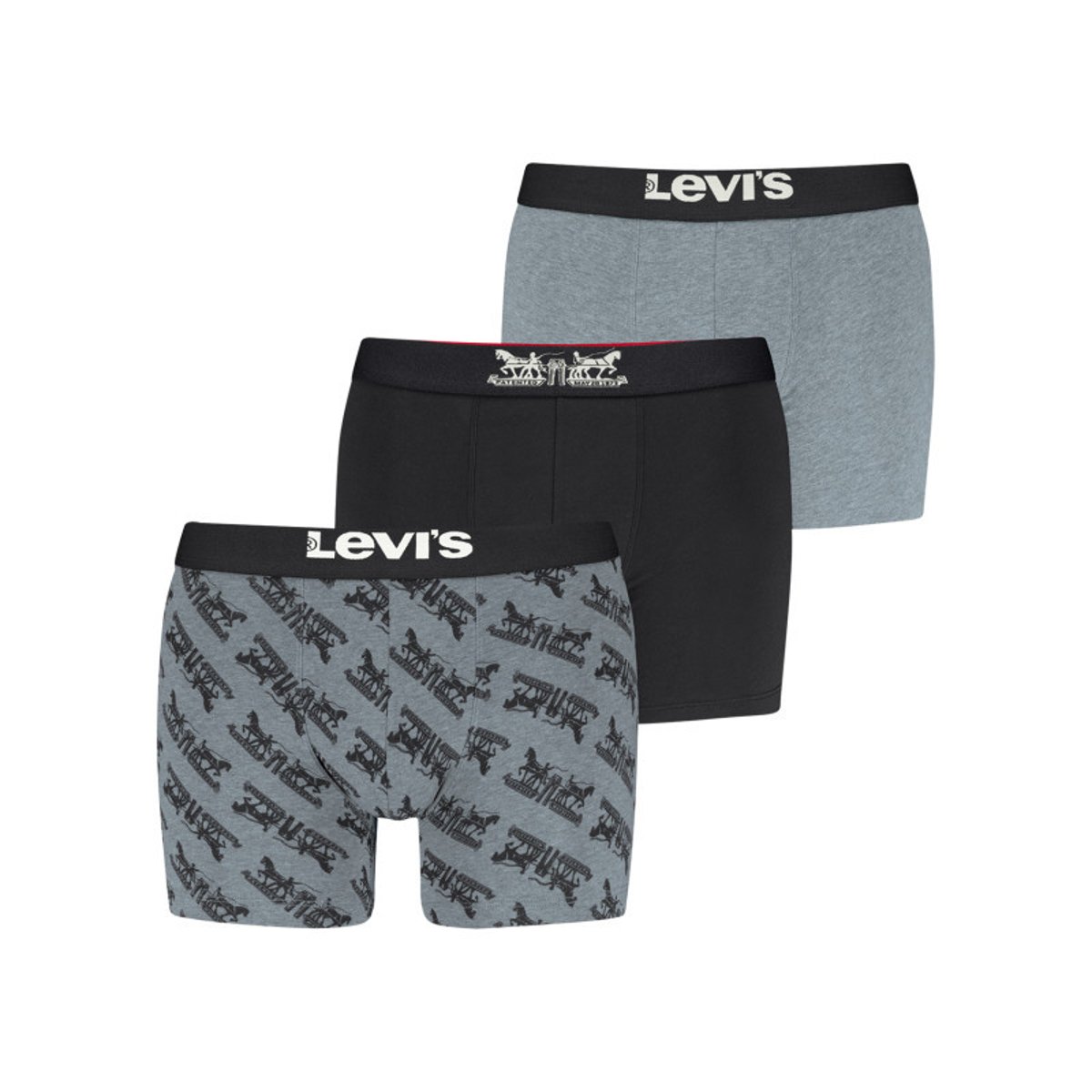Lot de 3 boxers courts gris et noir en coton avec ceinture élastiquée gris et noir, LEVI'S