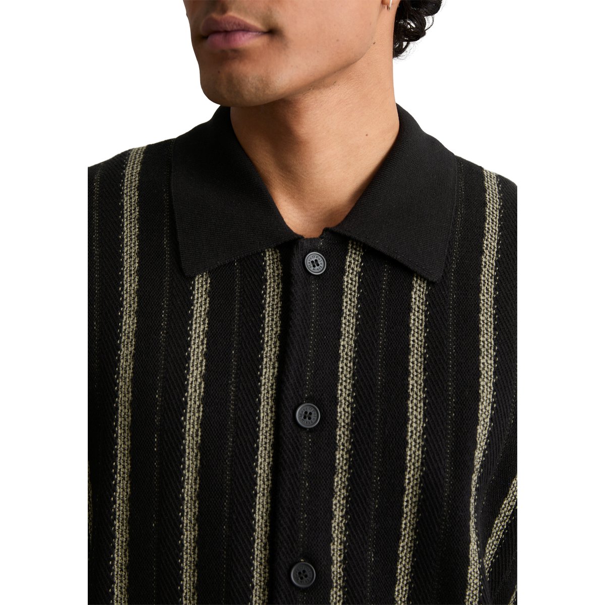 Veste en tricot style polo relaxed avec des bandes verticales noir, MARC O’POLO DENIM
