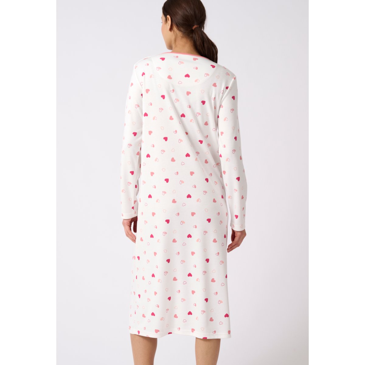 Chemise de nuit Thermolactyl en maille interlock blanc rose imp., DAMART