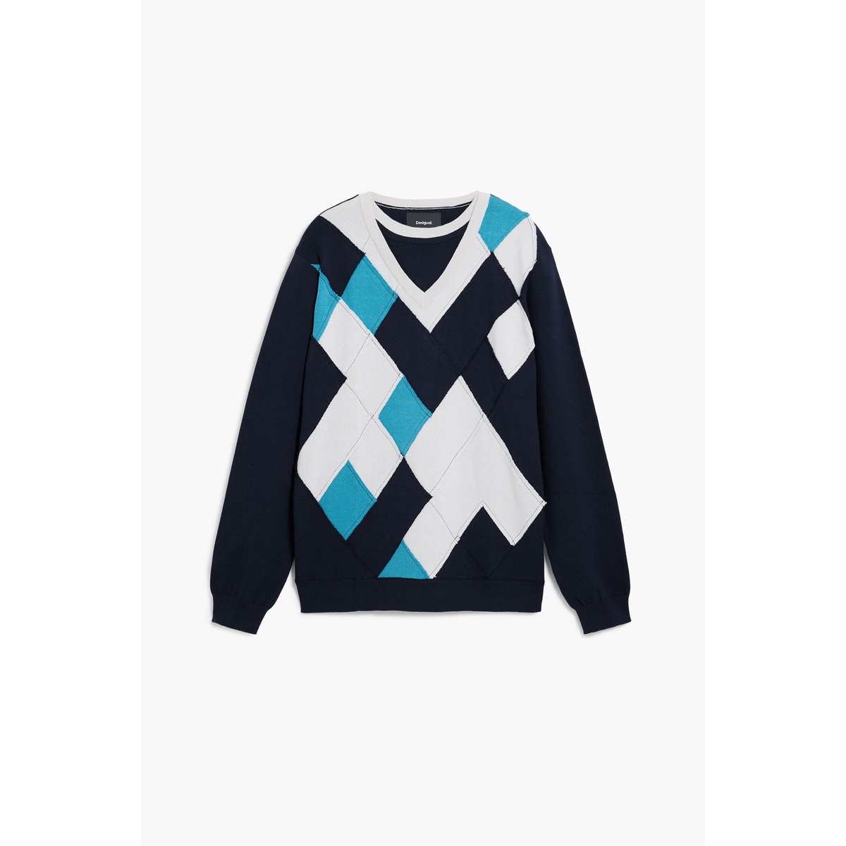 Pull à double col losanges Botter bleu, DESIGUAL