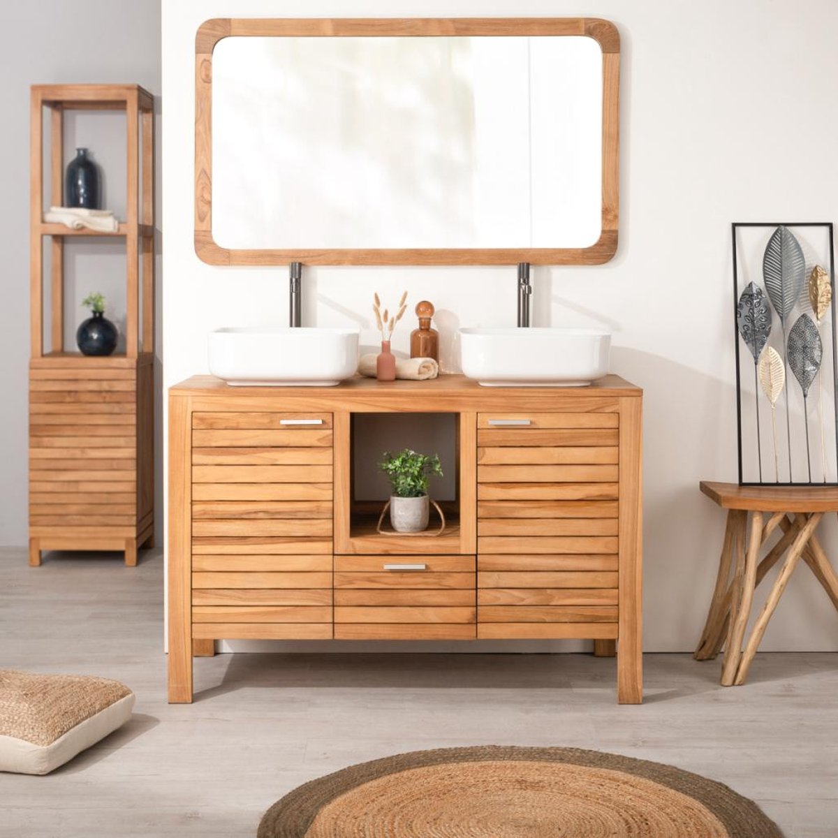 Meuble sous vasque en teck rectangle 120 COURCHEVEL naturel, WANDA COLLECTION