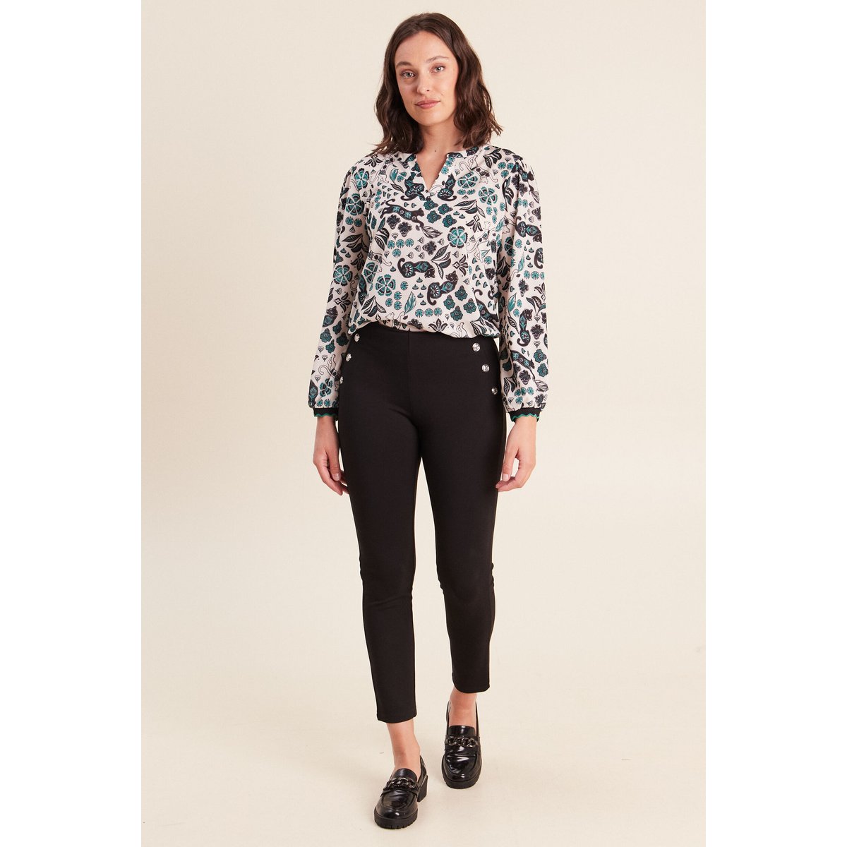 Legging 7/8ème taille basculée en maille noir, BREAL