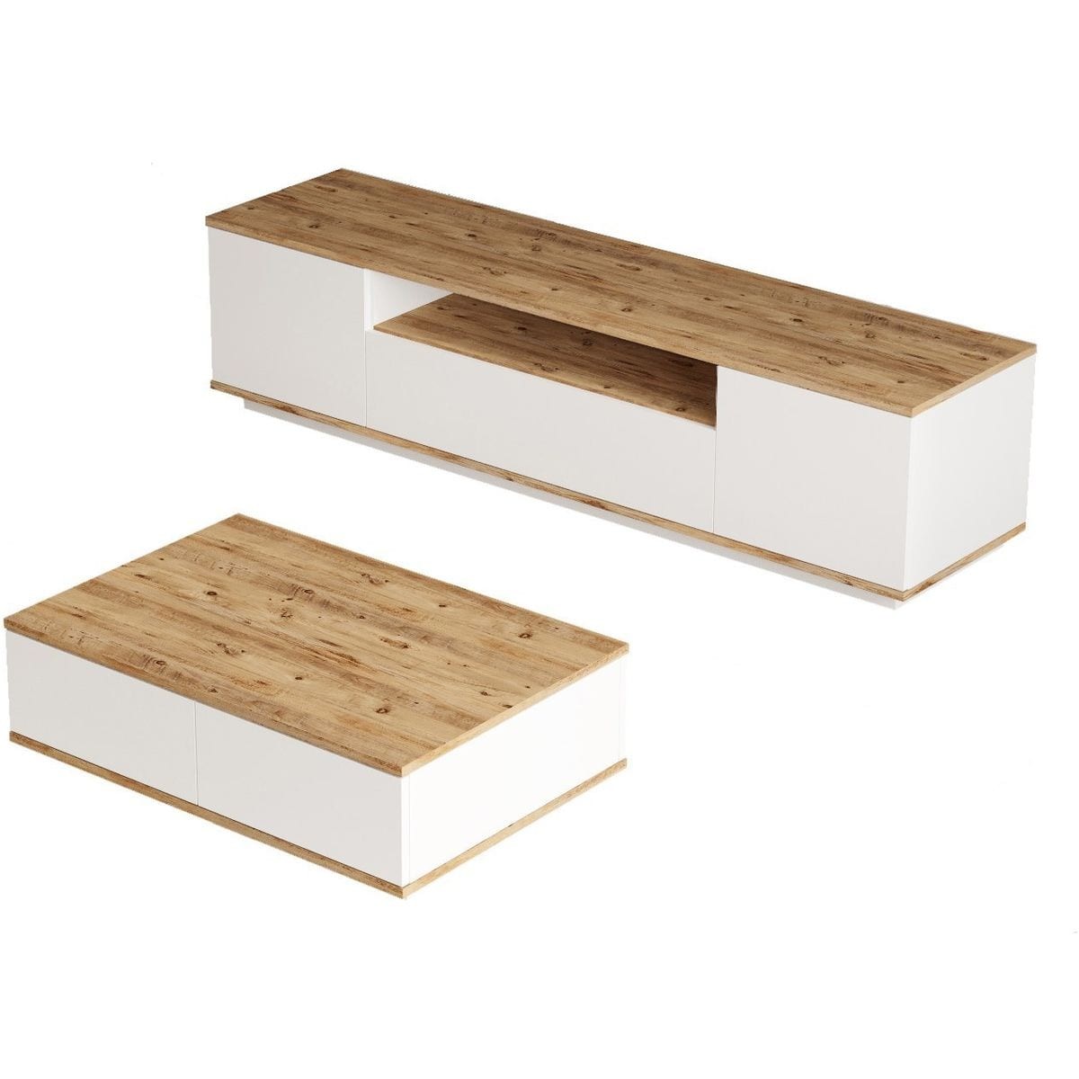 Ensemble meuble TV et table basse - RAVIA blanc & bois, HOMIFAB