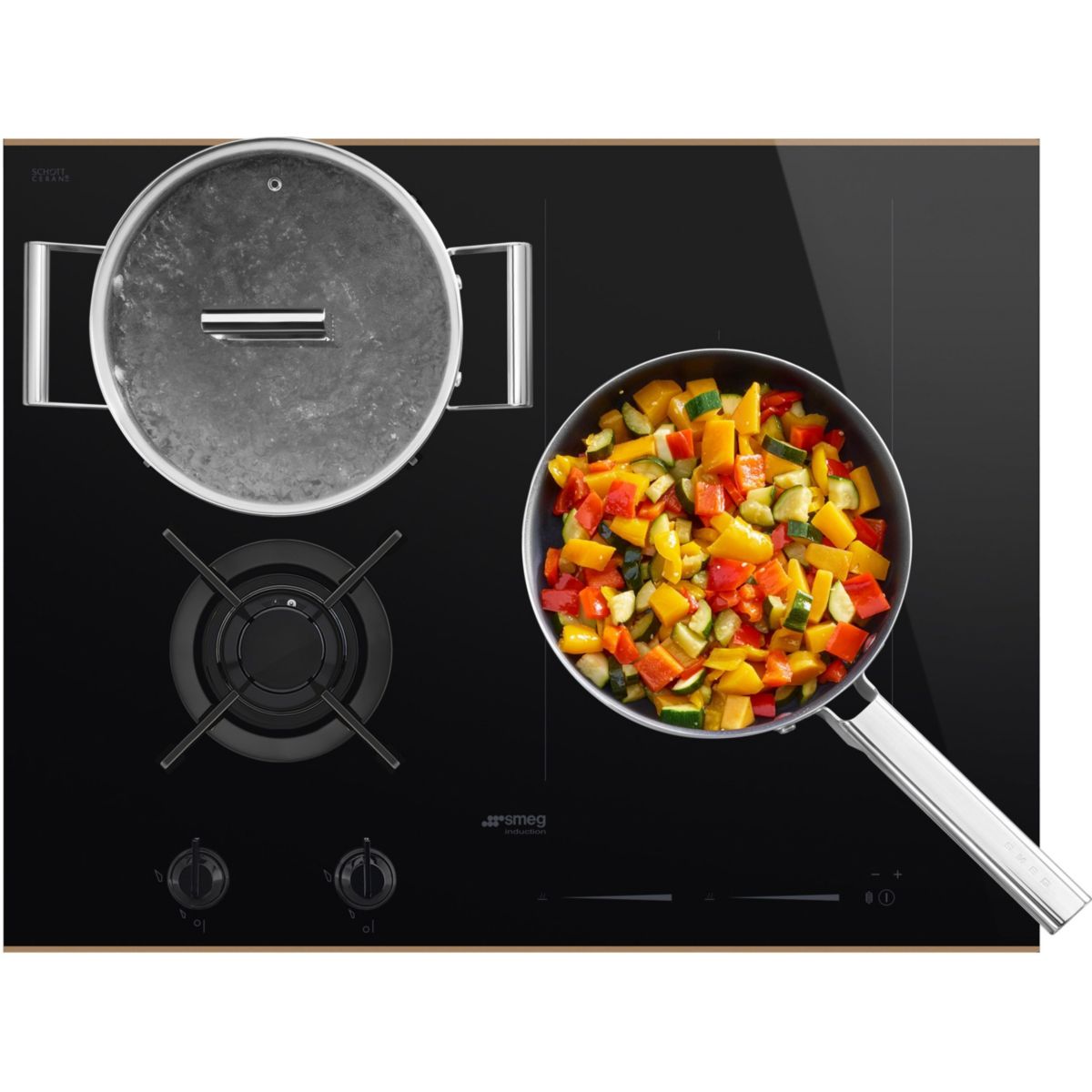 Plaque mixte induction gaz PM6643R couleur unique, SMEG