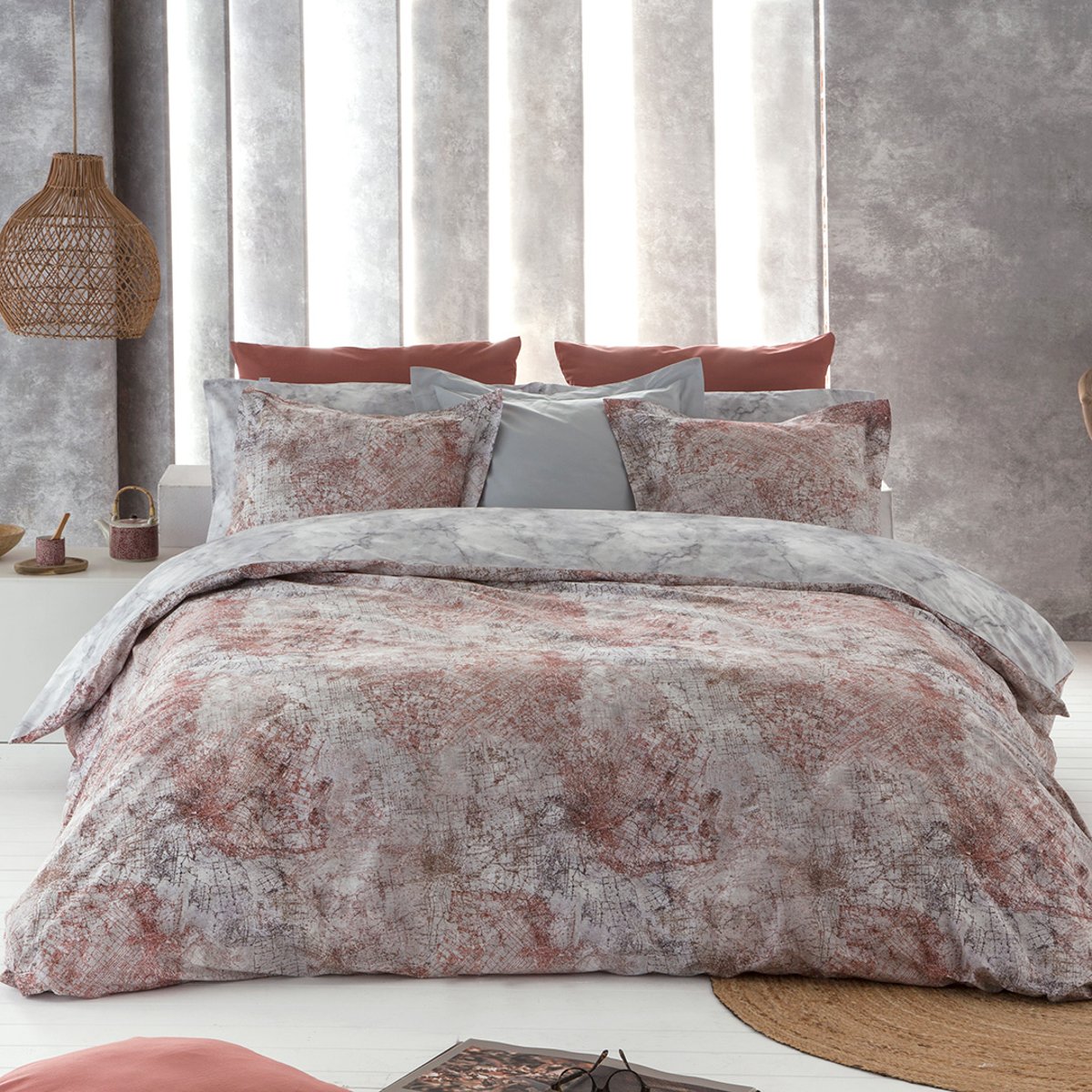 Housse de couette réversible en coton OBA gris, GUY LAROCHE