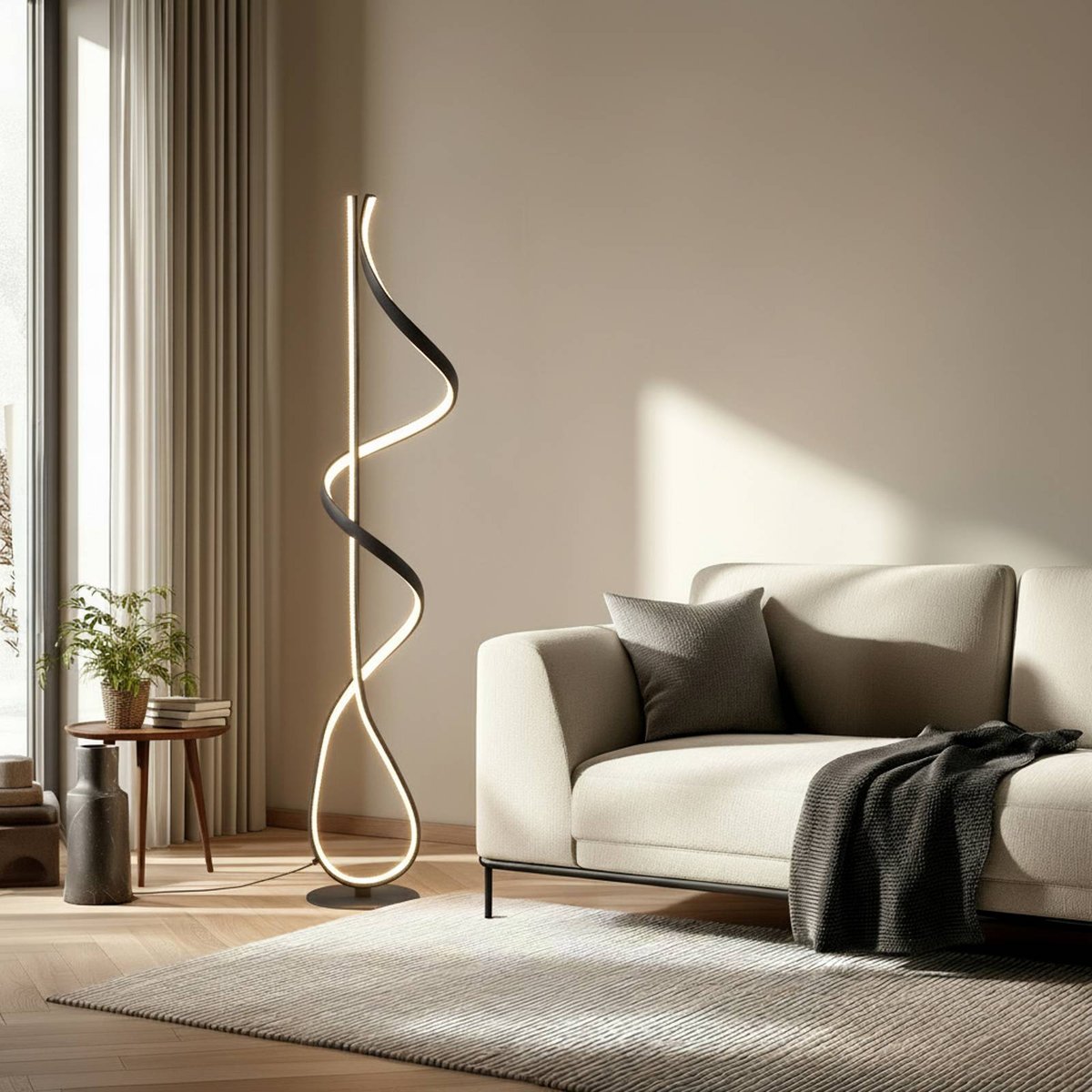 Lampadaire en aluminium moderneLED, Rodado noir, transparent, LUCANDE