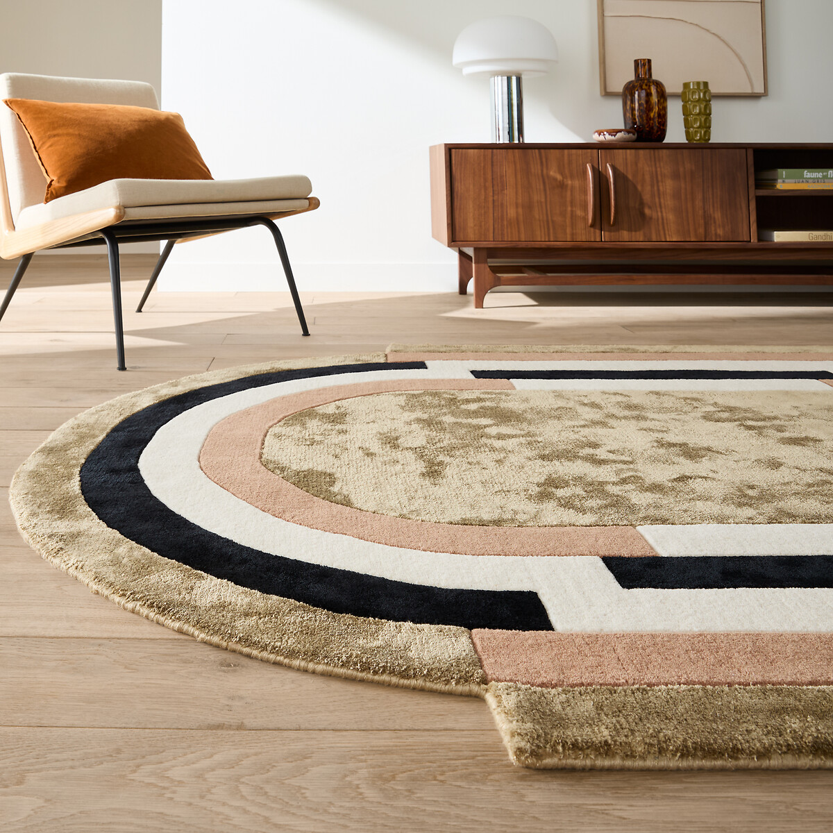 Tapis ovale, 55% viscose, 45% laine, UMBRA or, LA REDOUTE INTERIEURS
