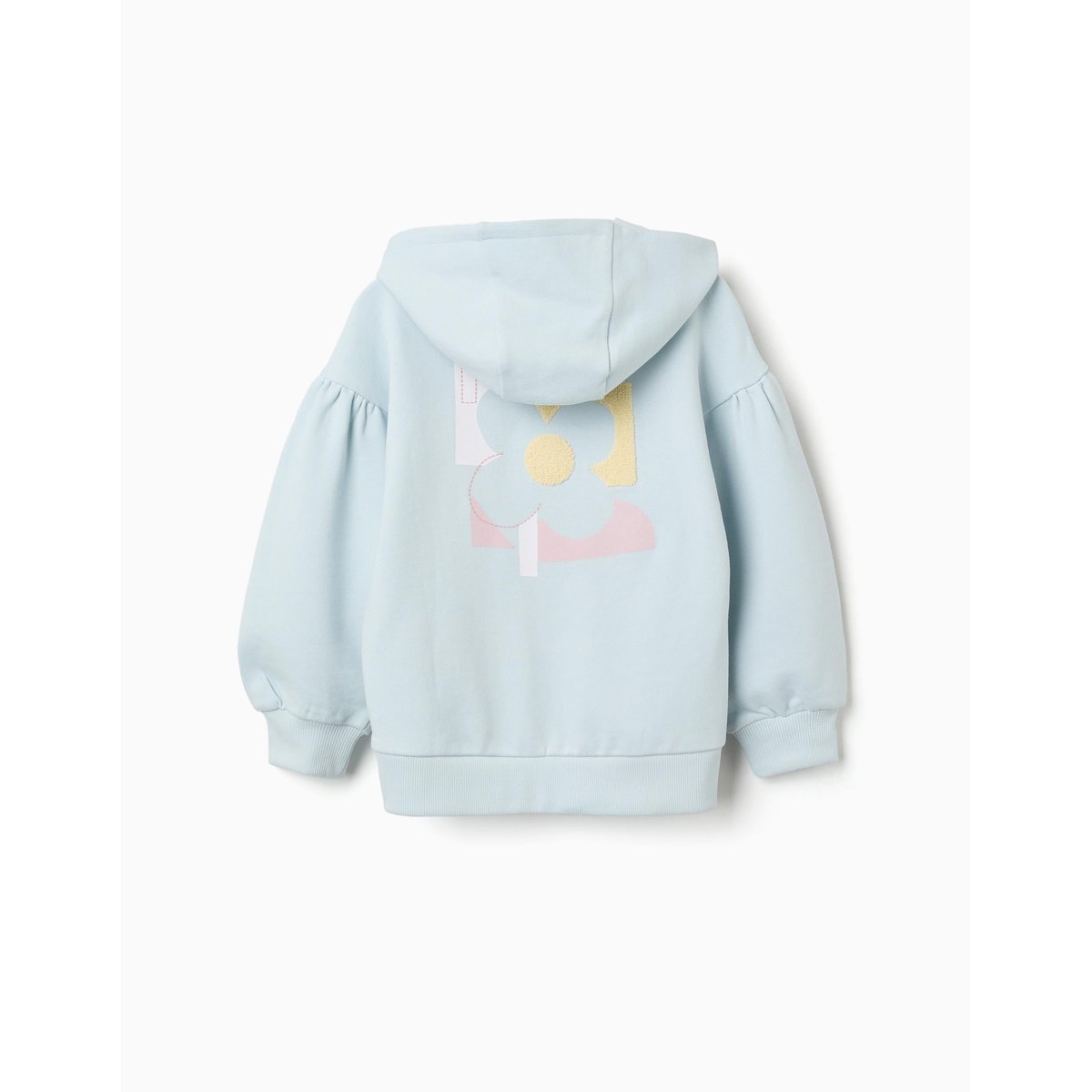 Sweat zippé en coton à capuche et imprimé floral bleu clair, ZIPPY