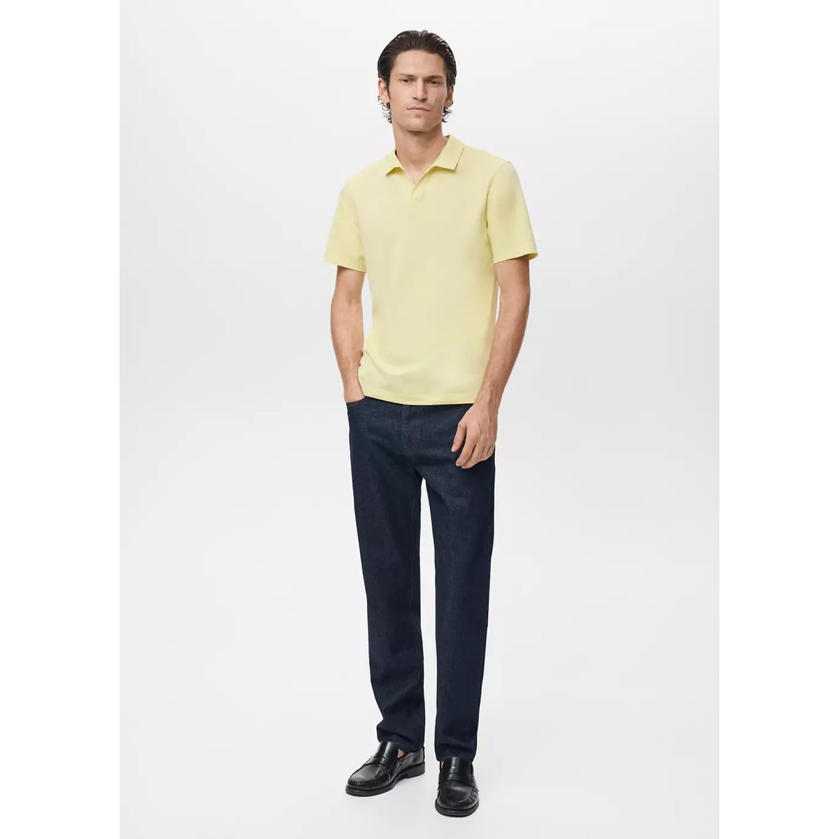 Polo coton piqué jaune fluo, MANGO MAN