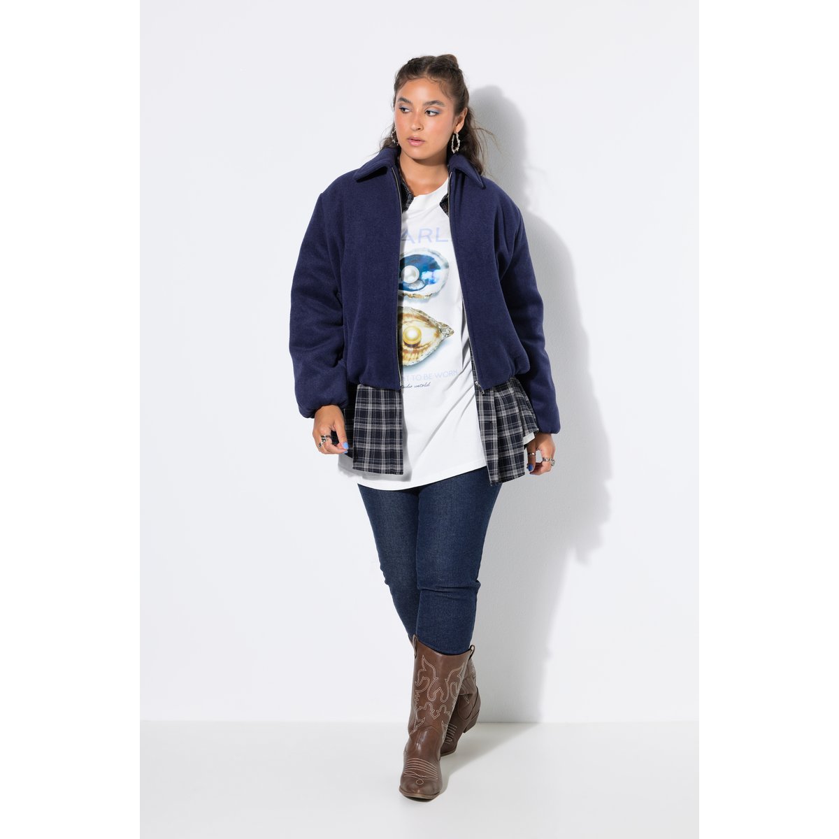 Blouson aspect laine, coupe ample bleu nuit, STUDIO UNTOLD