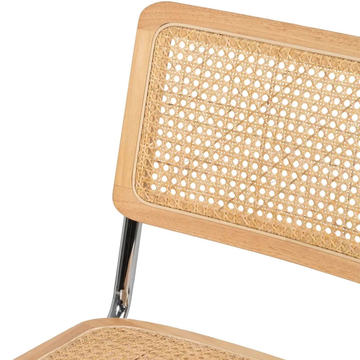 Chaise design bois, cannage osier et métal chromé 46x53x82cm bois, WADIGA