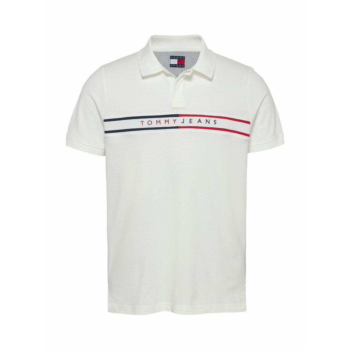 Polo slim à bandes colorées blanc, TOMMY JEANS