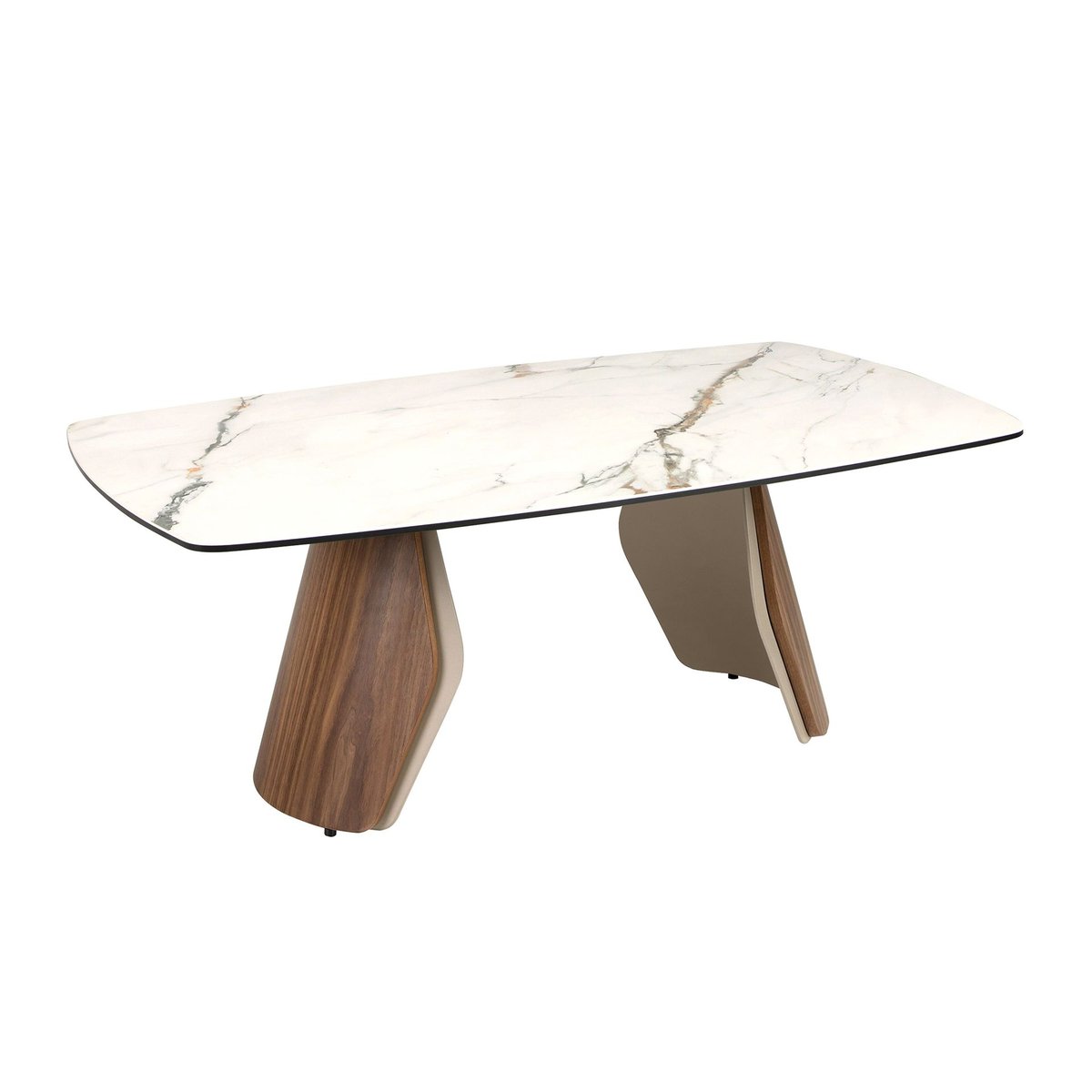 Table basse ovale en marbre porcelainé, acier et bois blanc | sable | noyer, ANGEL CERDA