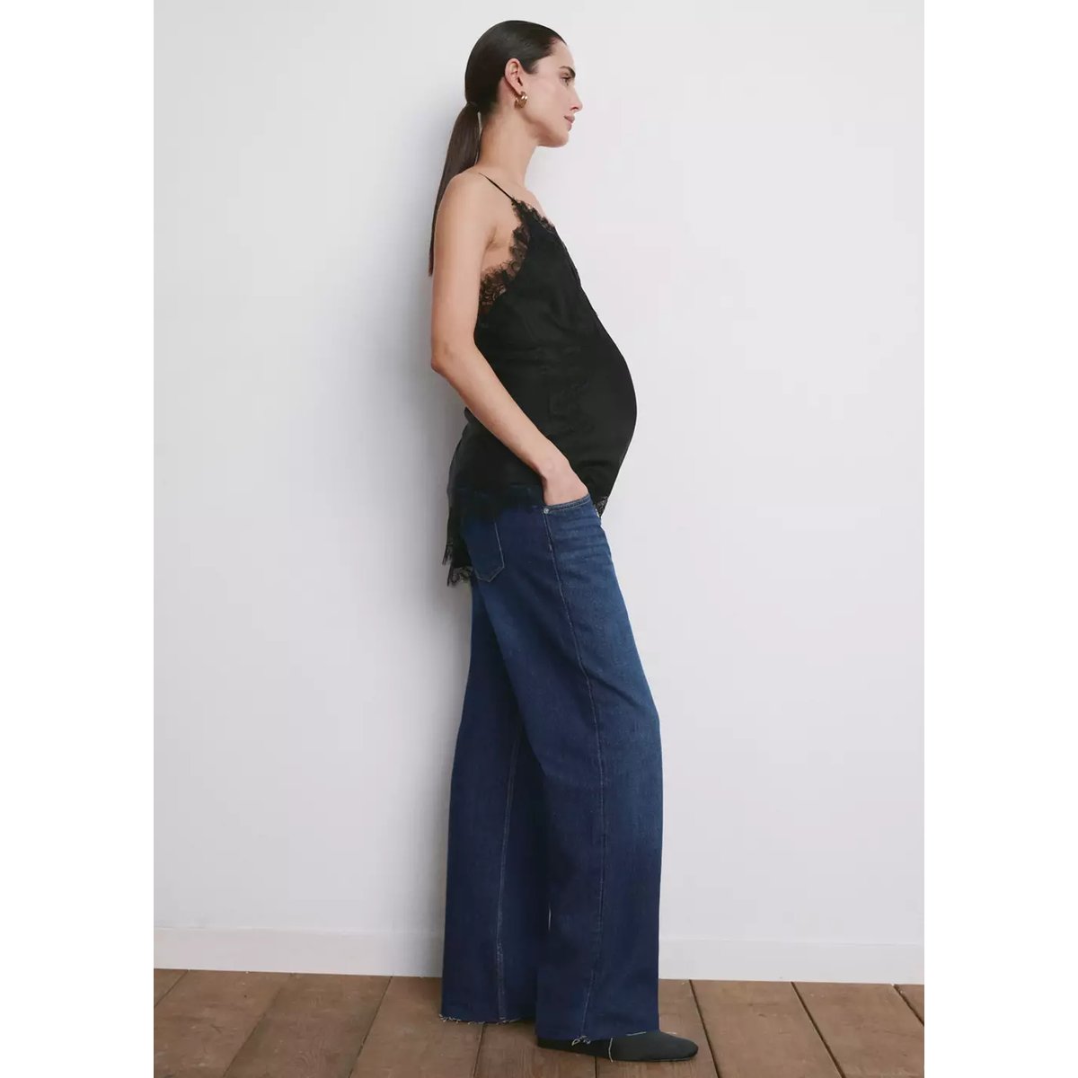 Jean large de grossesse bleu foncé, MANGO