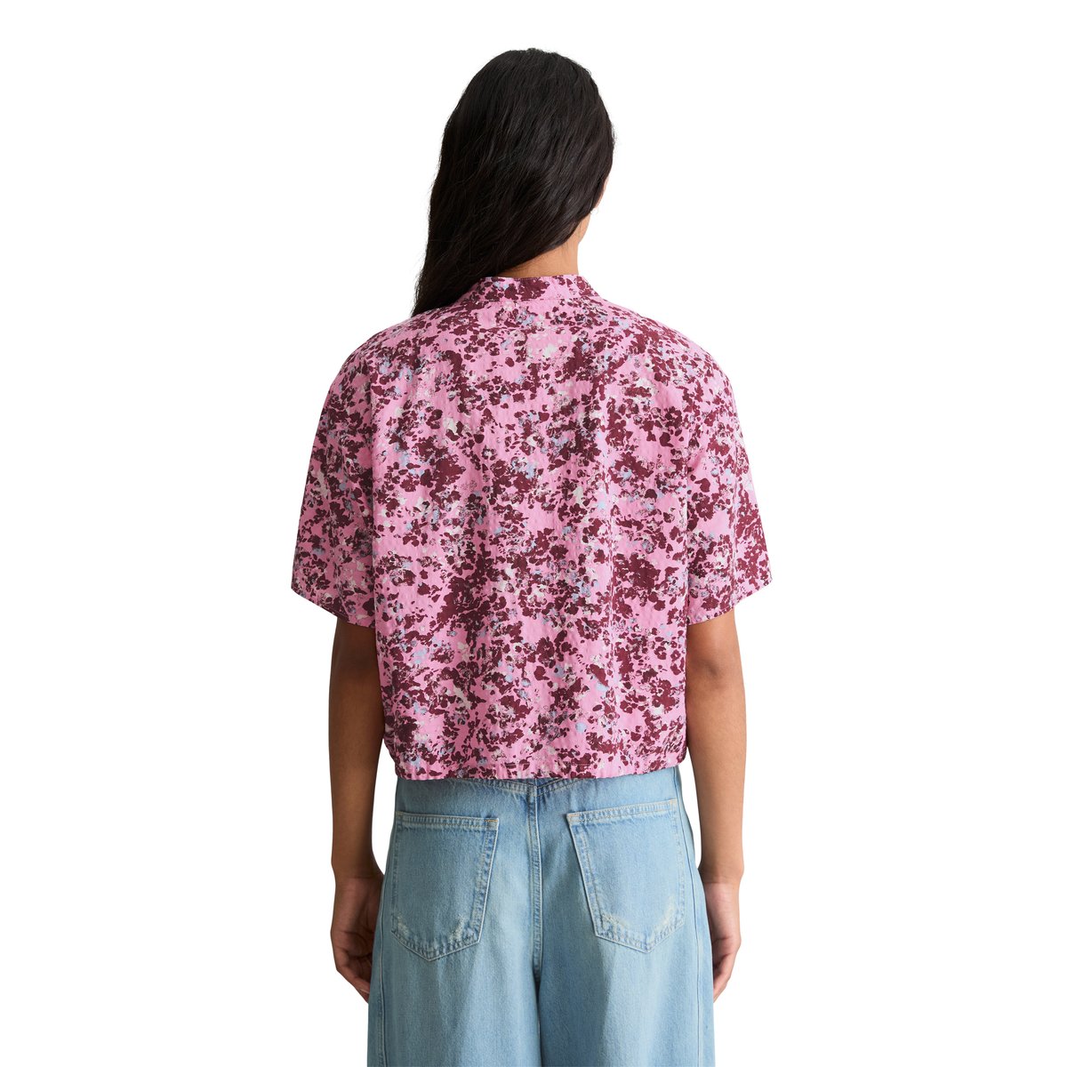 Blouse à manches courtes relaxed en mélange de viscose imprimée rose bonbon, MARC O’POLO DENIM