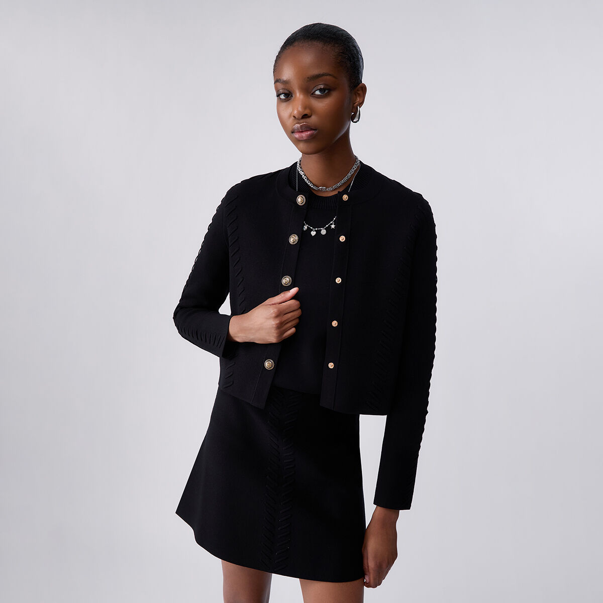 Cardigan avec détails tressés noir, LIU JO