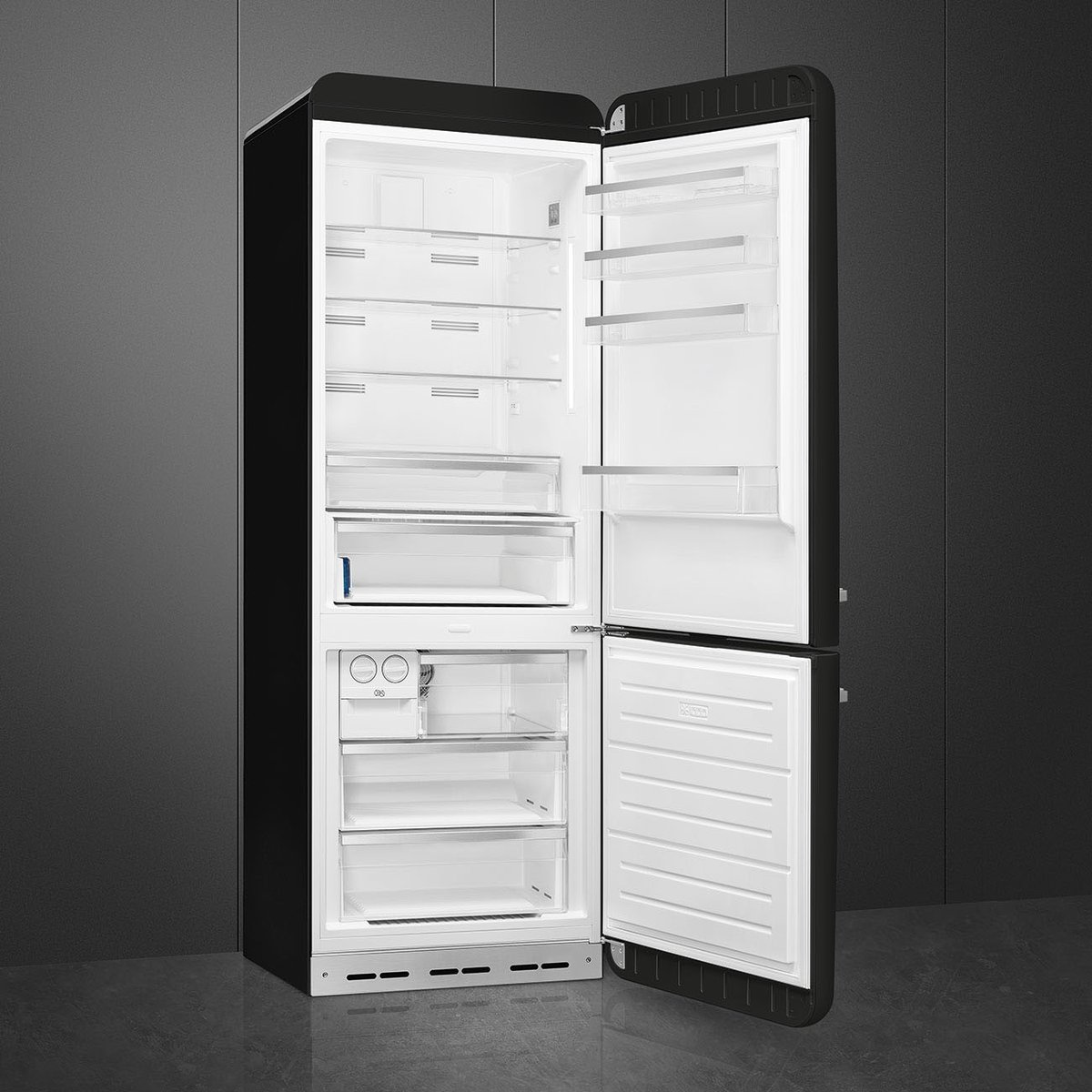 Réfrigérateur 2 portes combiné poignées à gauche FAB38 noir brillant, SMEG