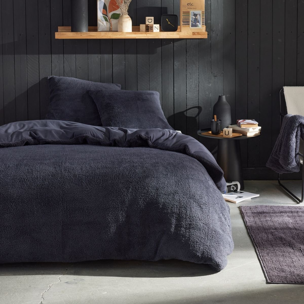 Parure de lit polaire teddy BIEN AU CHAUD gris anthracite, TODAY