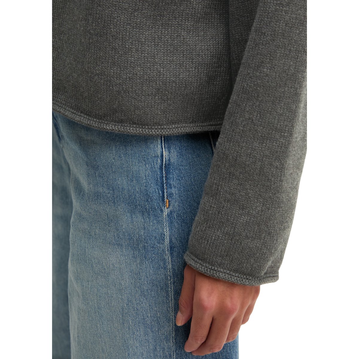 Pull à col rond, coupe classique en coton biologique épais gris, MARC O'POLO