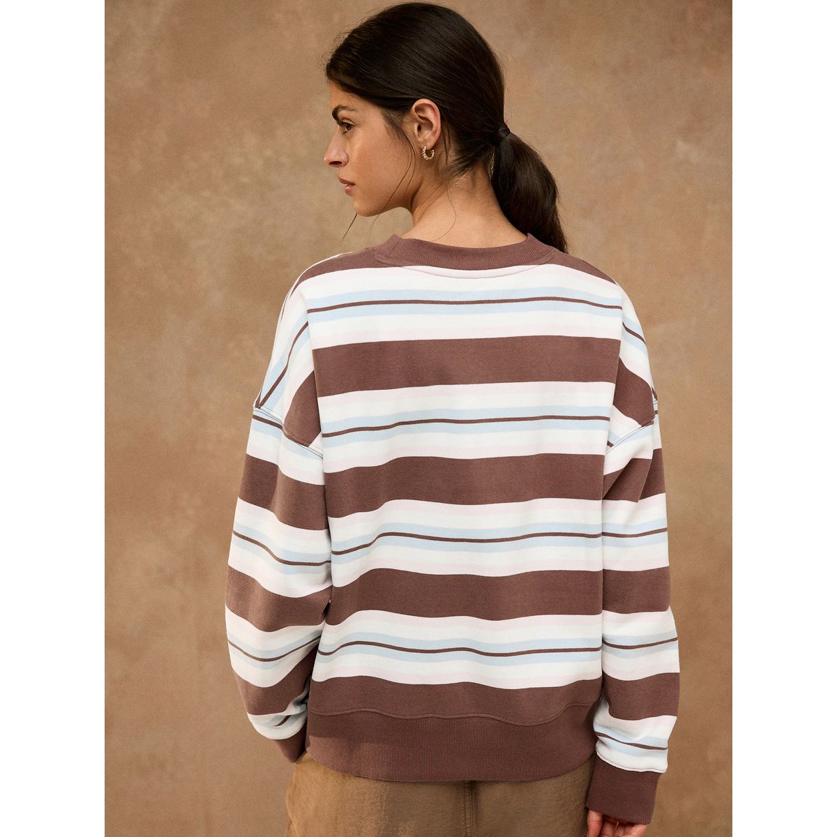 Sweat ras du cou à rayures marron chocolat/bleu/rose, NEXT