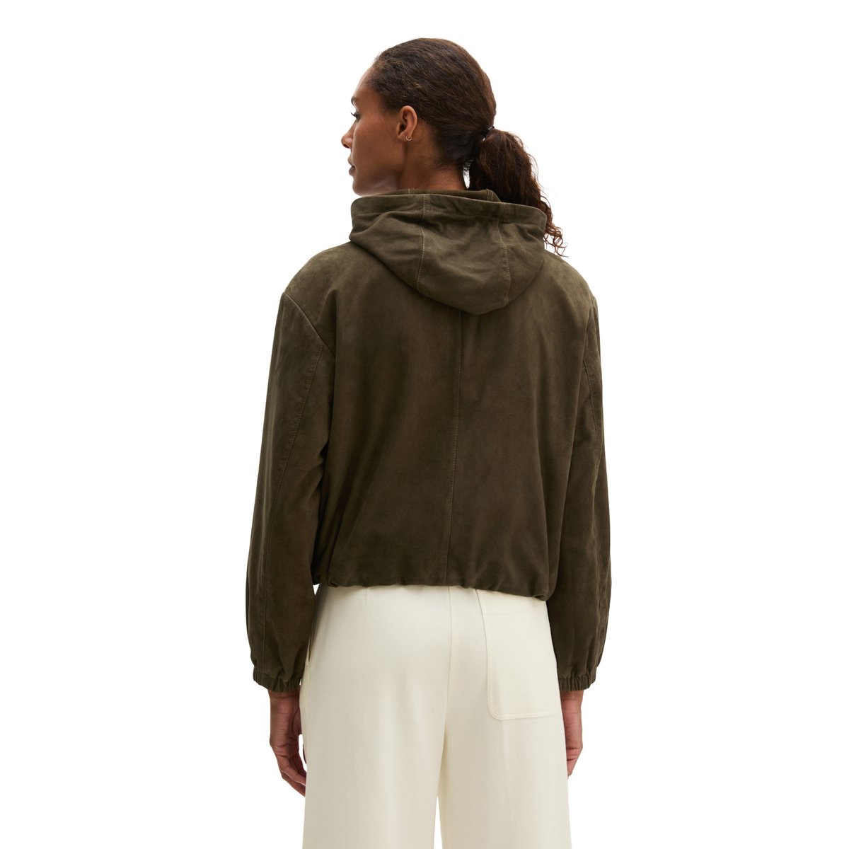 Veste en cuir avec capuche regular en cuir de chèvre velours marron foncé, MARC O'POLO