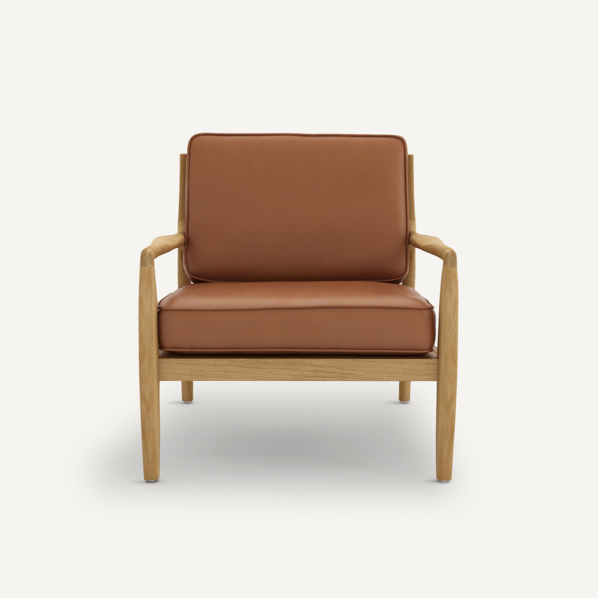 Fauteuil chêne, plaqué et cuir, Dilma marron, AM.PM