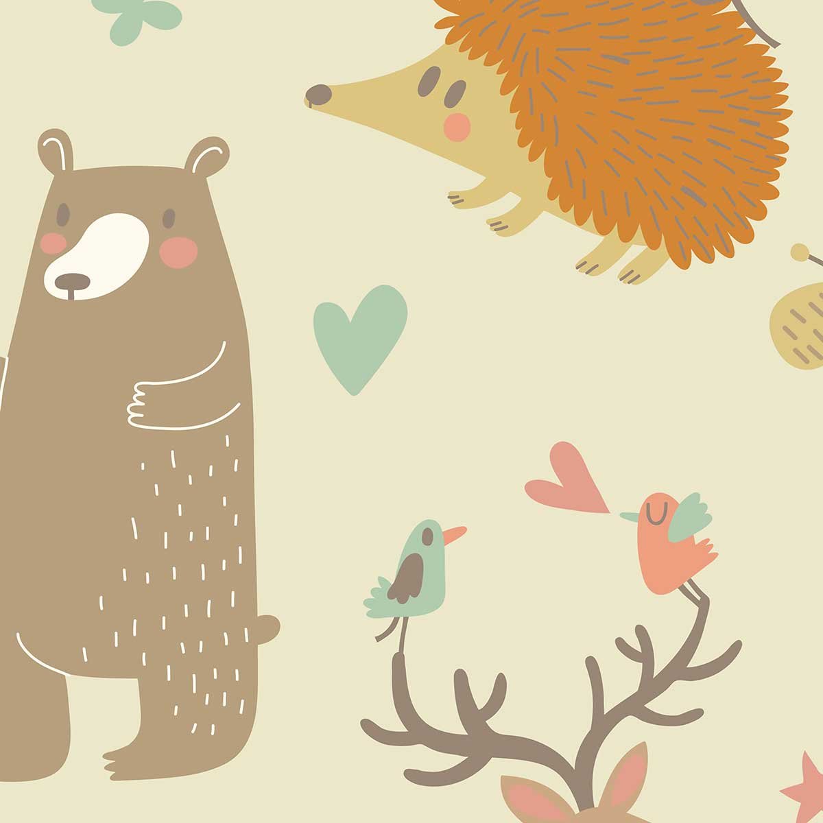 Tableau enfant cute set forest animals toile imprimée, HEXOA