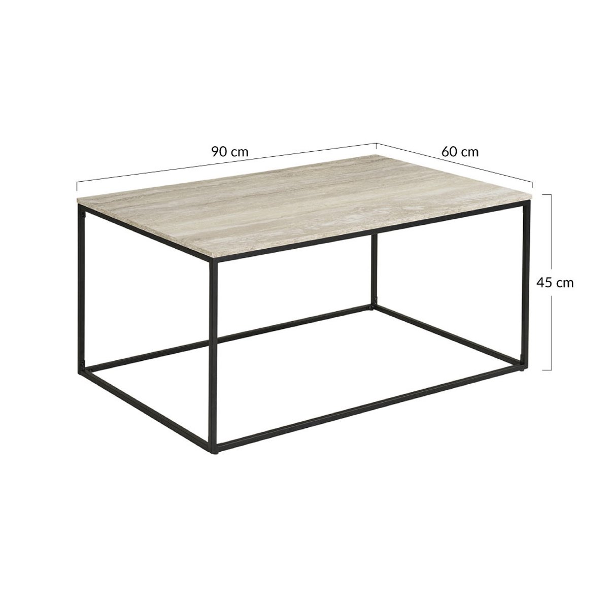 Table basse plateau effet travertin, MAYA beige / noir, BEST MOBILIER