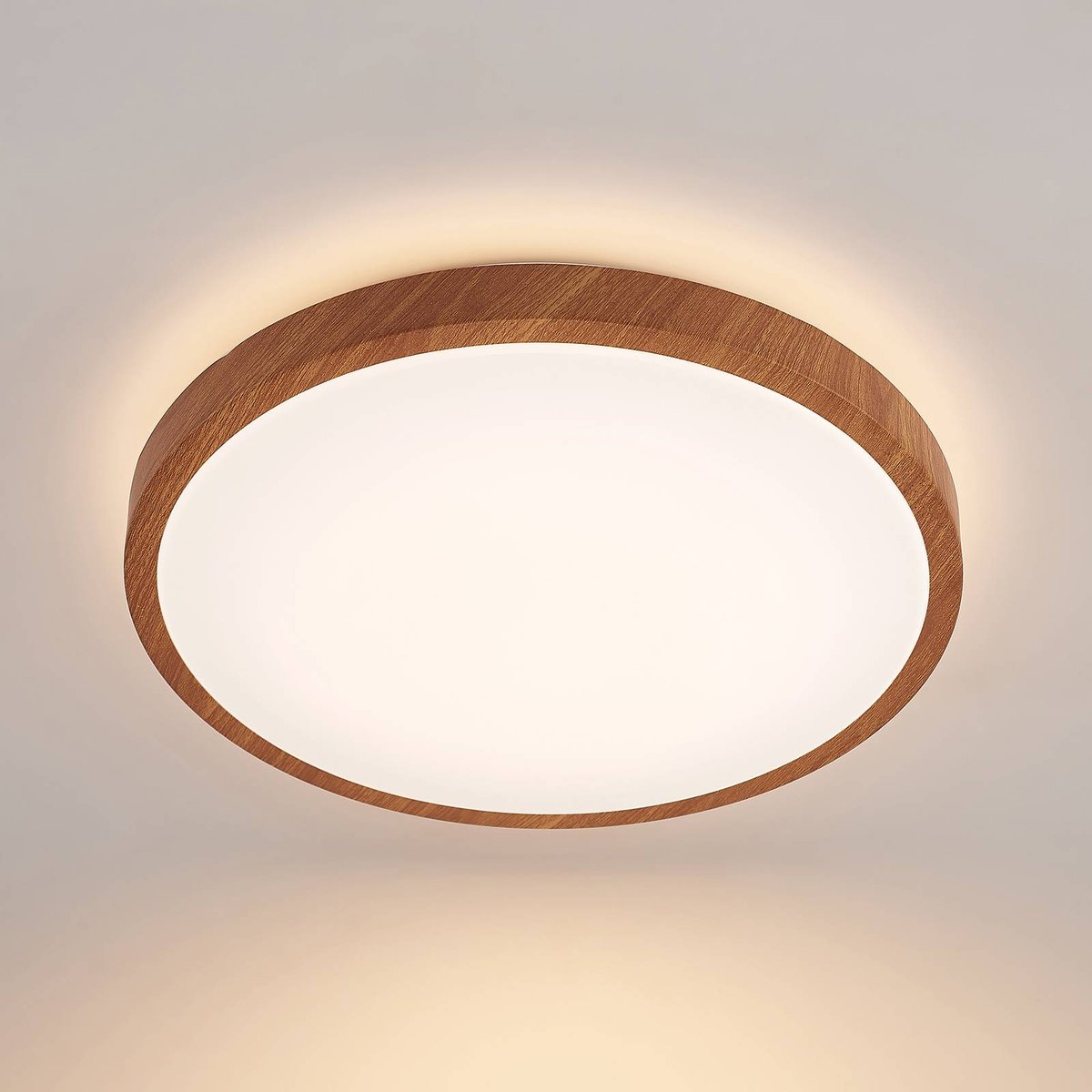 Plafonnier  moderneLED, Mynte bois clair, blanc, LINDBY