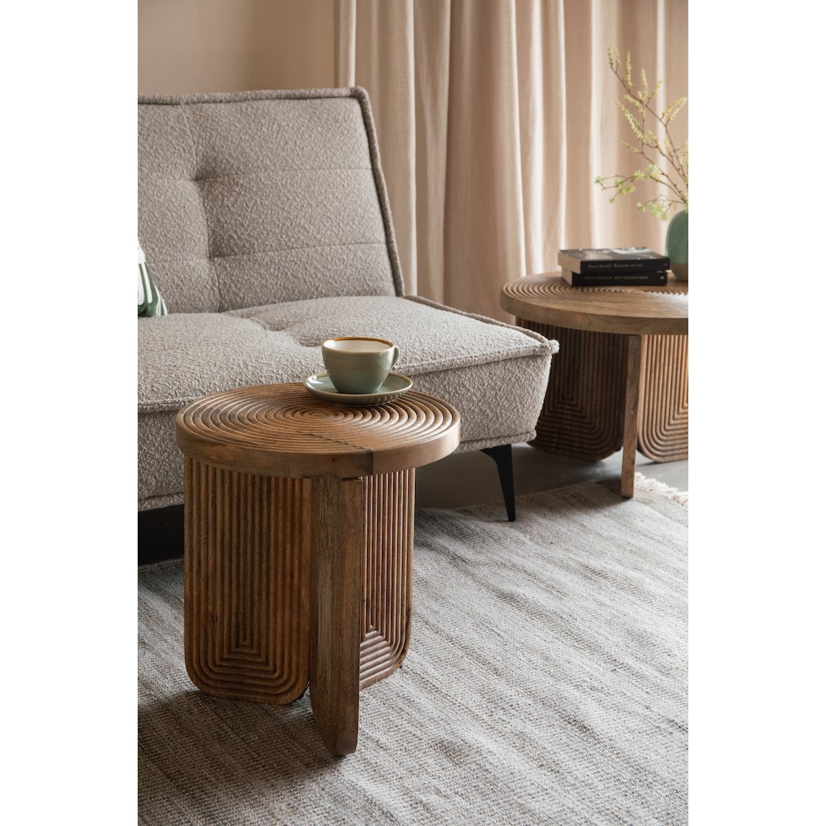 Table d'appoint ronde en bois sculptée - MAEZE marron, MATHI DESIGN