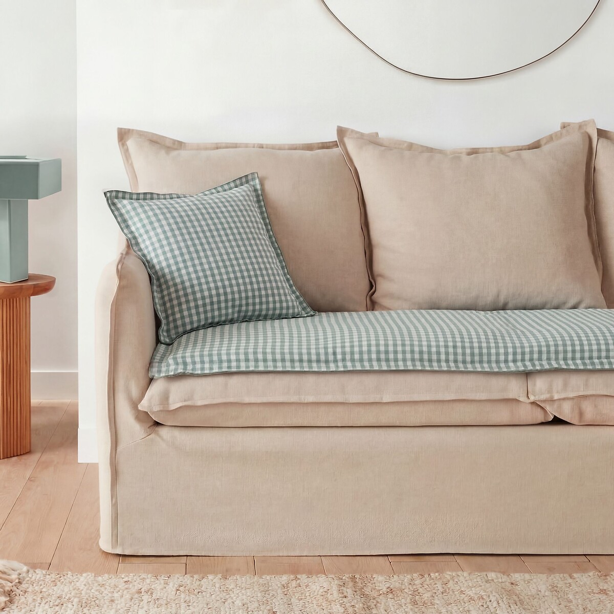 Colchón de asiento de cuadros vichy, de algodón y lino, Cottage verde grisáceo, LA REDOUTE INTERIEURS