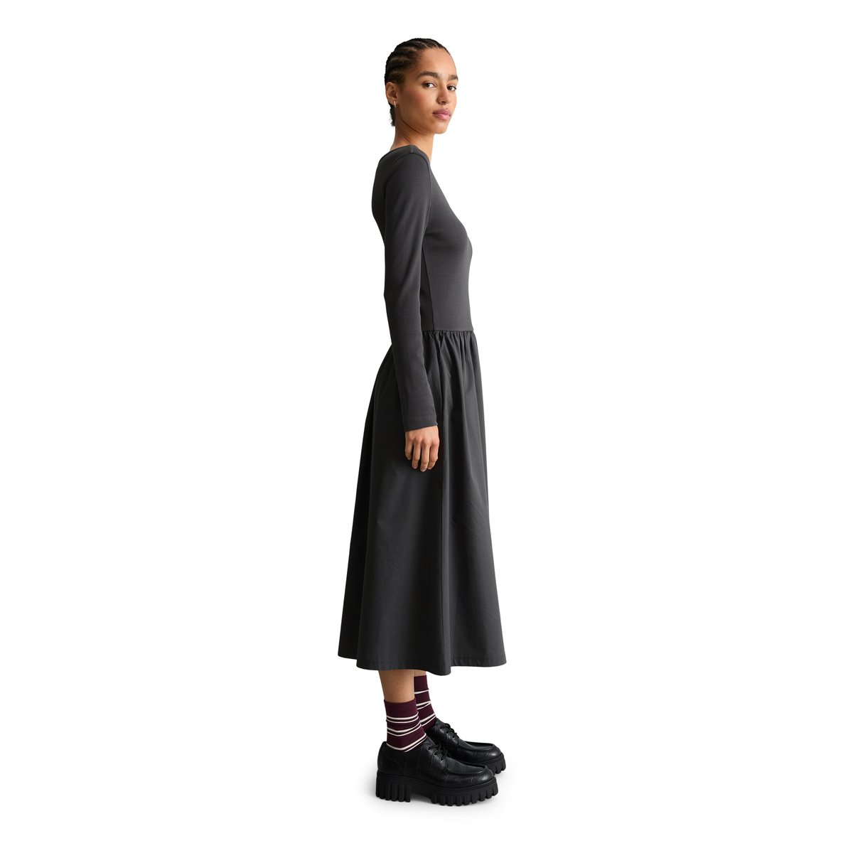 Robe évasée en jersey avec une jupe en popeline de coton gris, MARC O’POLO DENIM