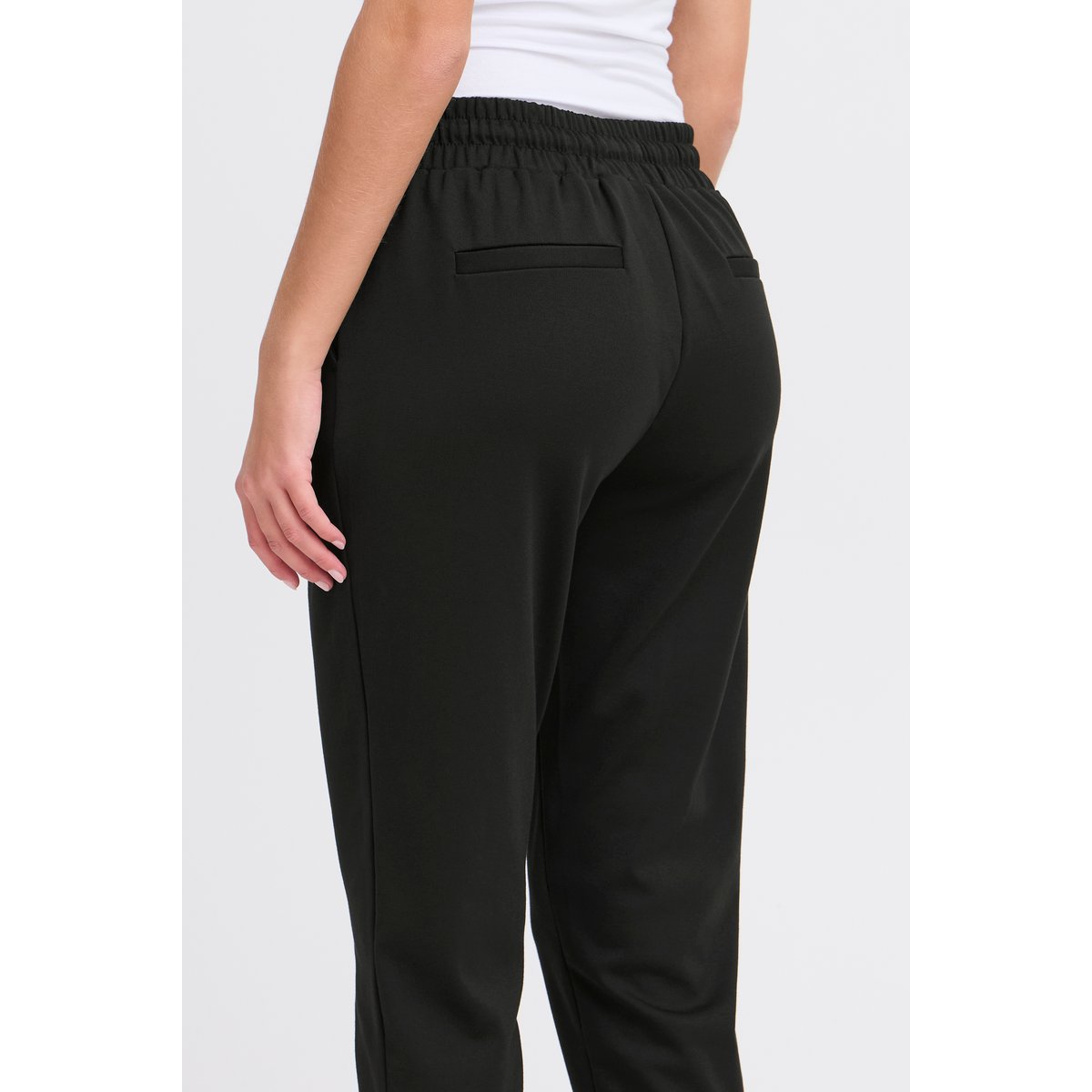 Pantalon coupe droite, longueur cheville, taille élastiquée noir, ICHI