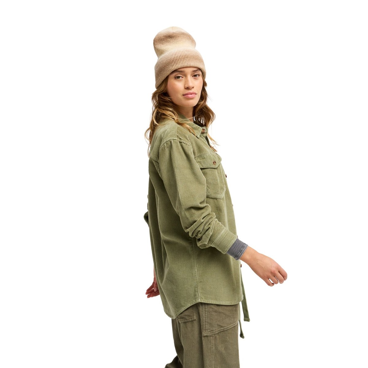 Chemise manches longues en velours côtelé LET IT GO CORD. vert oil green, ROXY