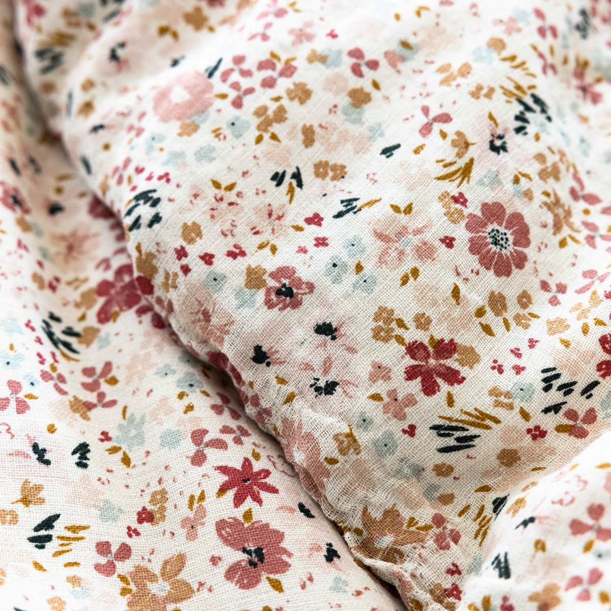 Housse de couette gaze de coton floral vieux rose, TERRE DE NUIT