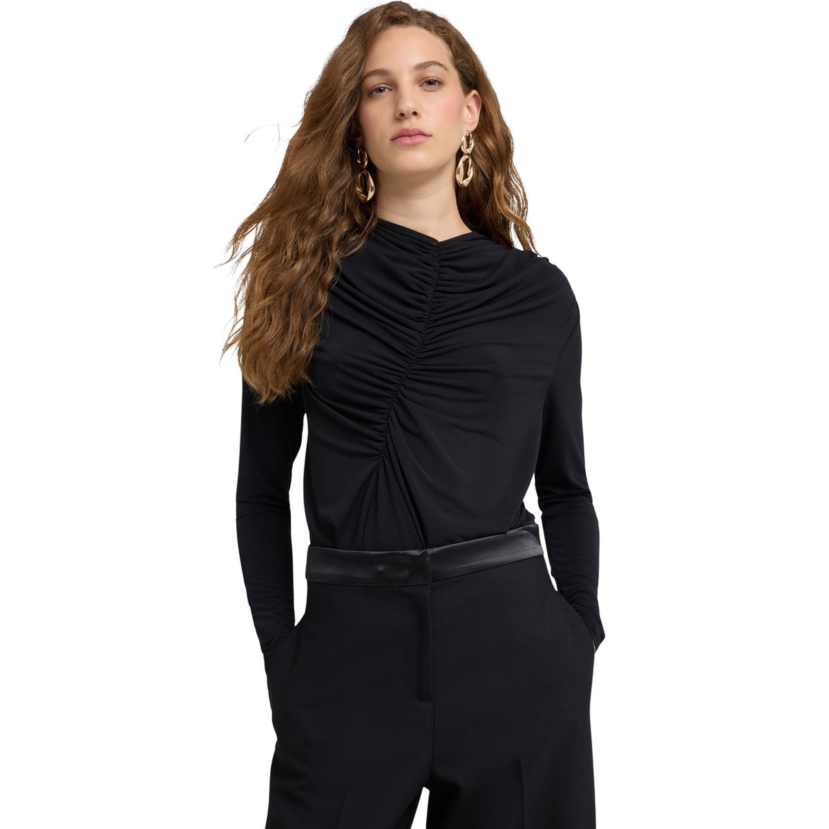 Body avec drapé et manches longues noir, MOTIVI