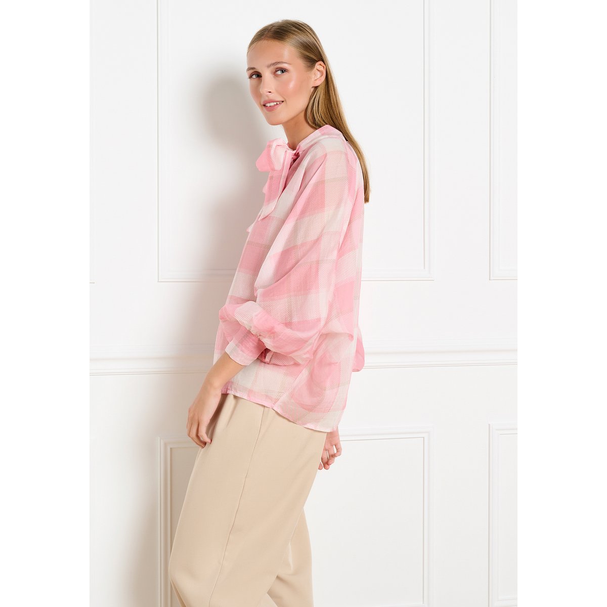 Blouse voile à n?ud rose clair, LOLALIZA