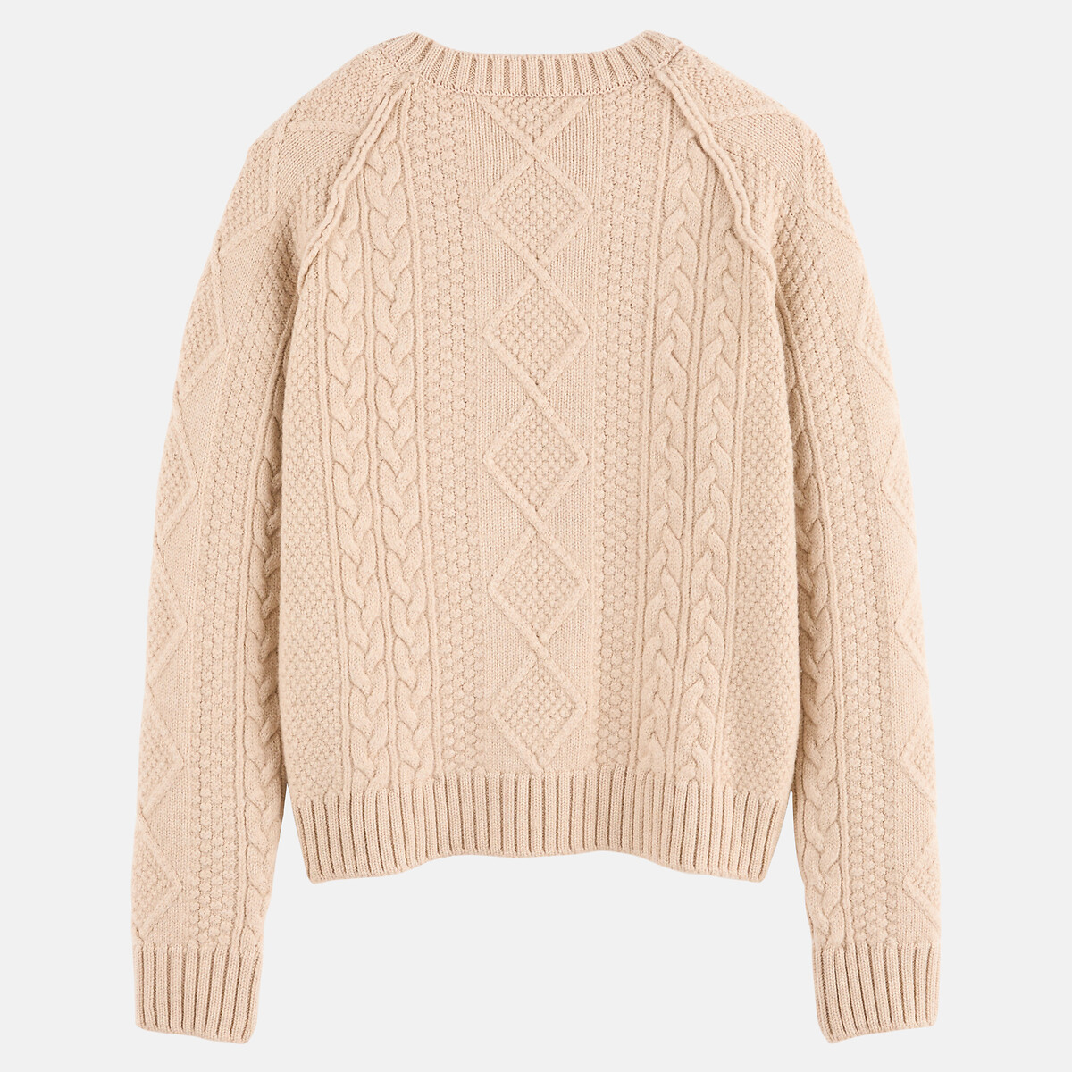 Pull torsadé, col rond, en laine mérinos ecru, LA REDOUTE X MAZORCAS